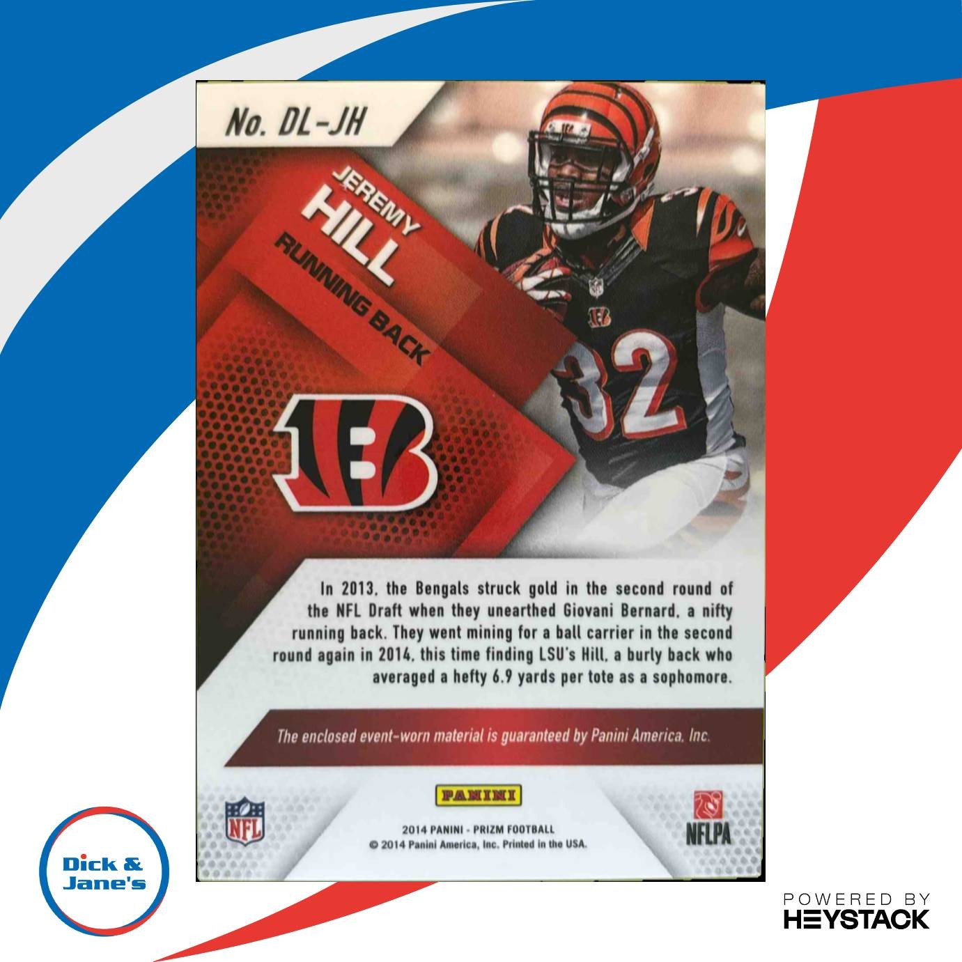 2014 Panini Prizm Jeremy Hill Dirty Laundry #DL-JH MEM RC Cincinnati Bengals