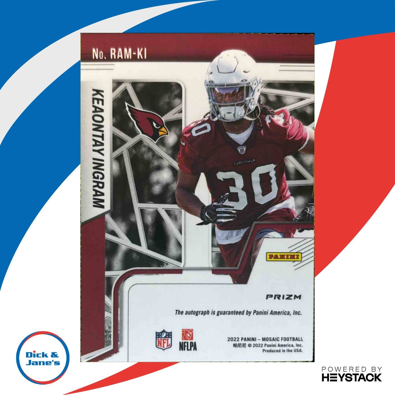 2022 Panini Mosaic Keaontay Ingram Rookie Auto Red #RAM-KI RC Arizona Cardinals