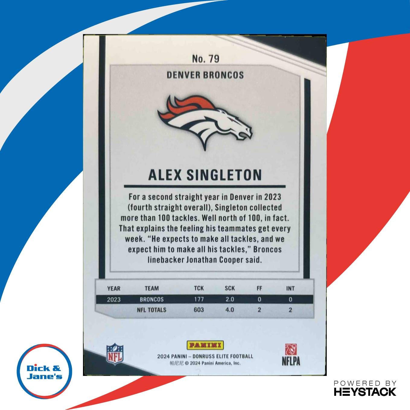 2024 Donruss Elite Alex Singleton Status Sparkle 272/299 #79 Denver Broncos