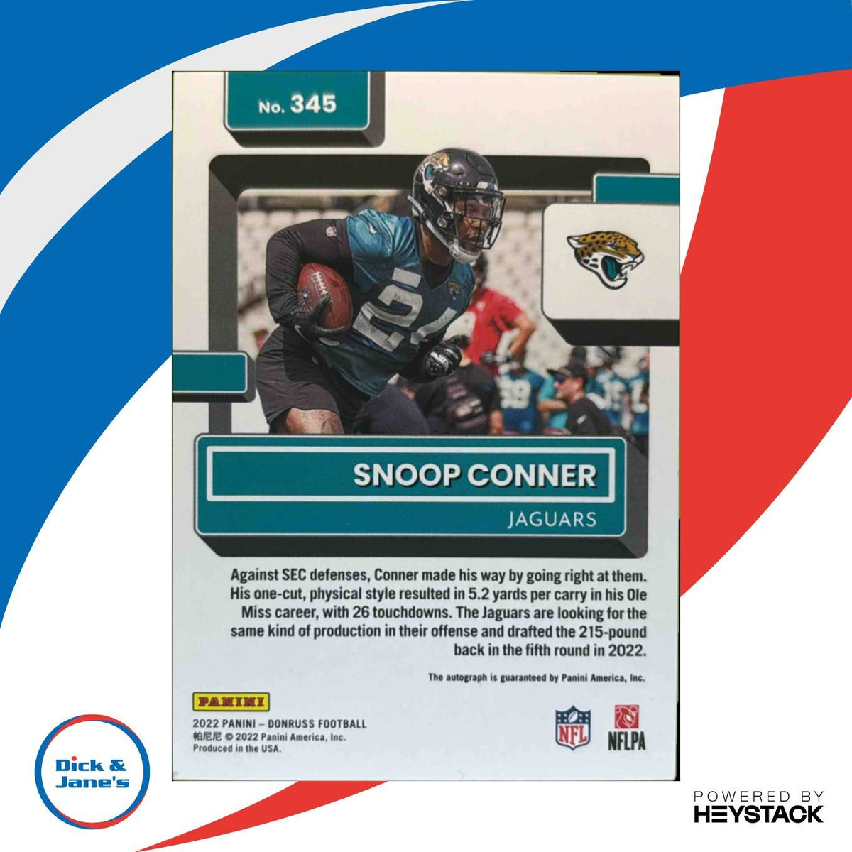 2022 Panini Donruss Snoop Conner Rated Rookie Auto #345 RC Jacksonville Jaguars