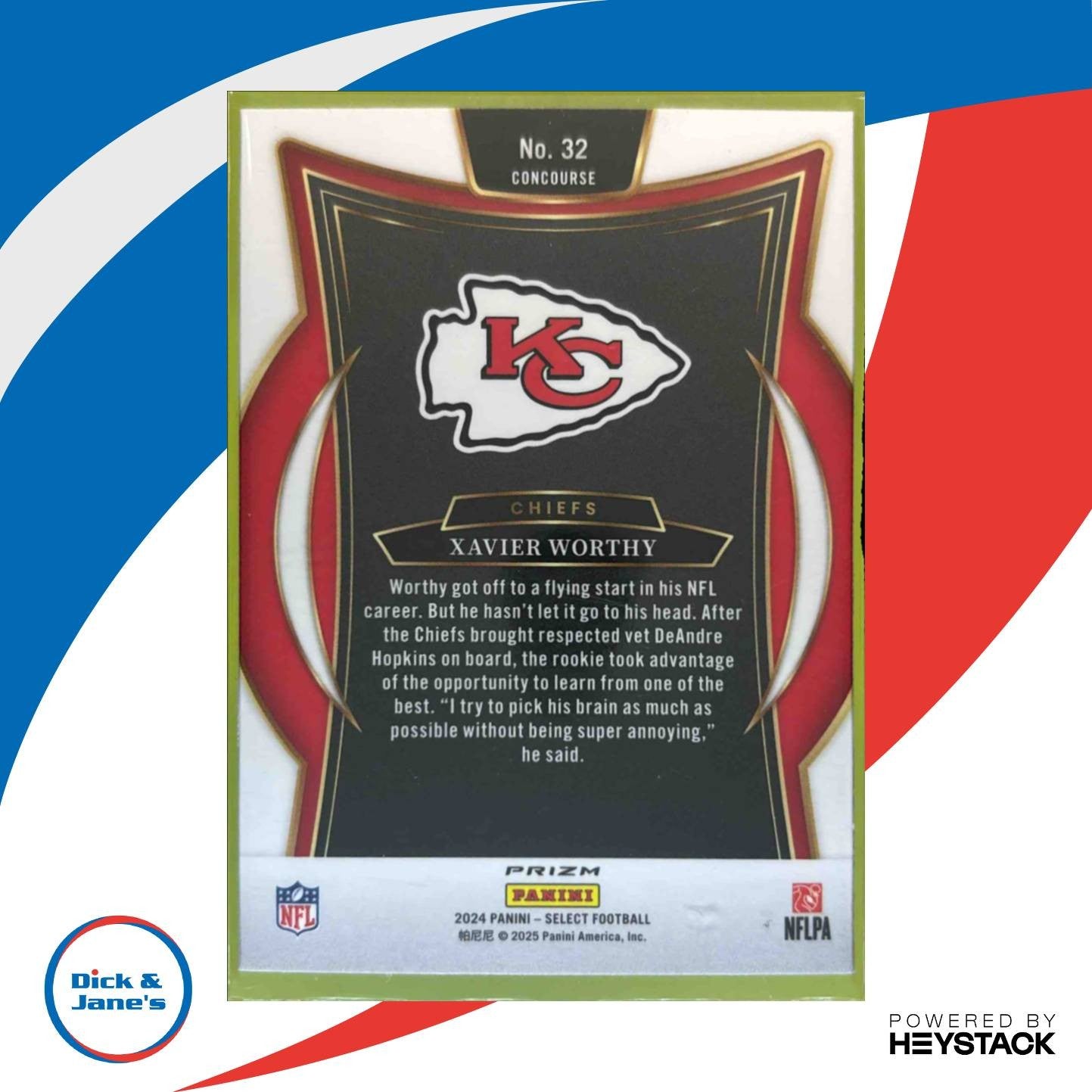 2024 Select Xavier Worthy Concourse Red and Yellow Prizm Shock #32 RC Chiefs