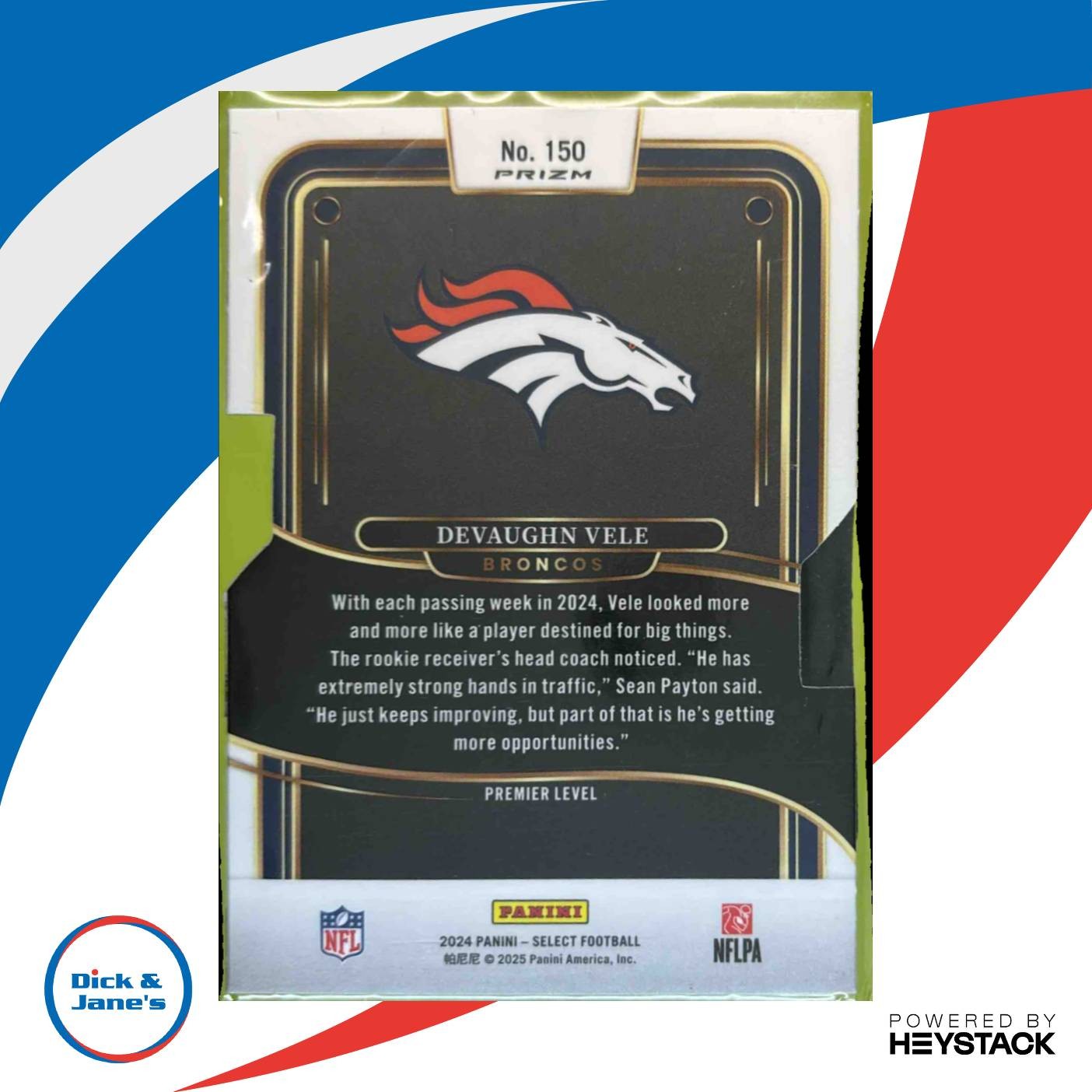 2024 Select Devaughn Vele Premier Silver Prizm Die-Cut #150 RC Denver Broncos