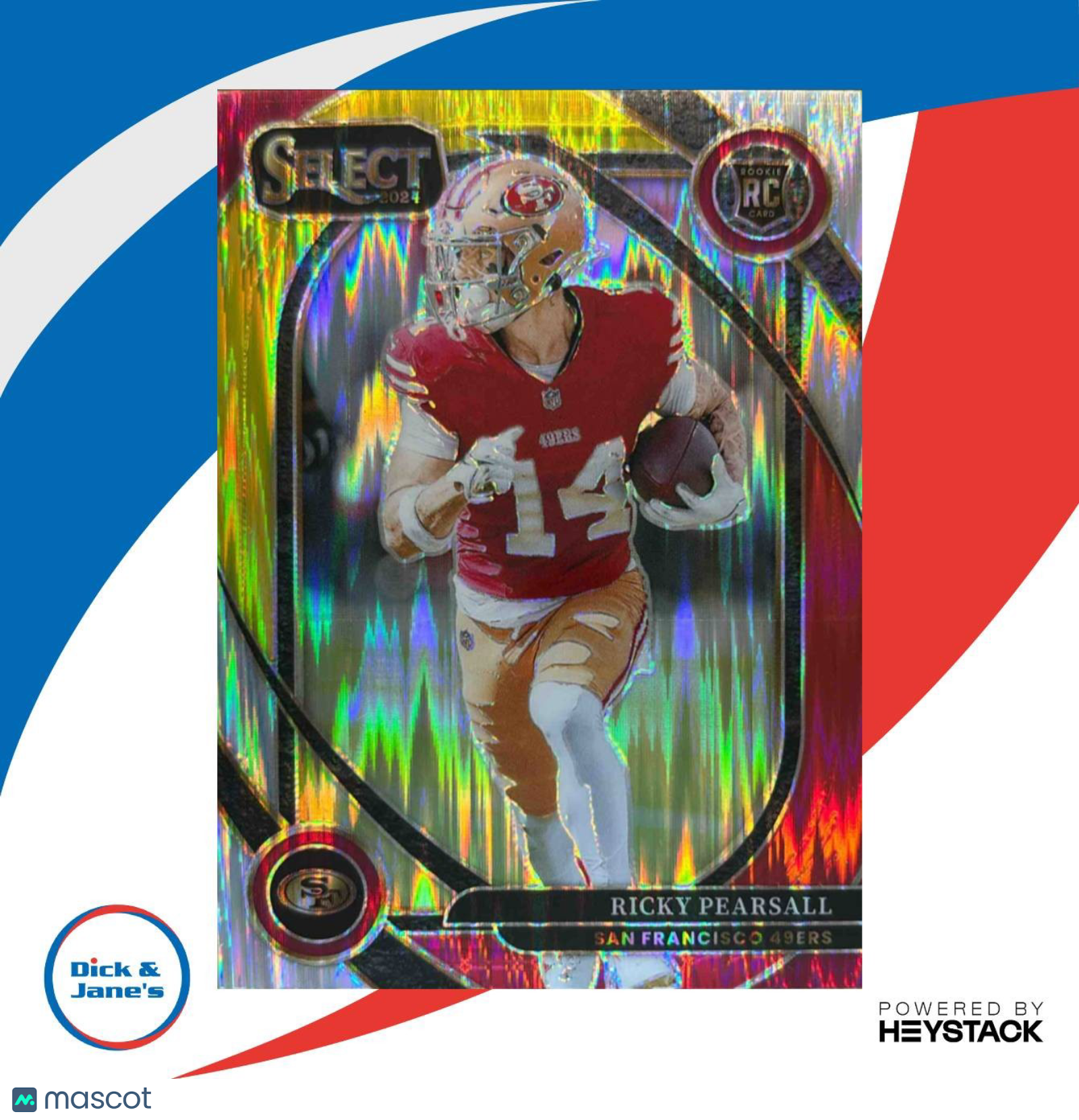 2024 Select Ricky Pearsall Club Red and Yellow Prizm Shock #285 RC 49ers
