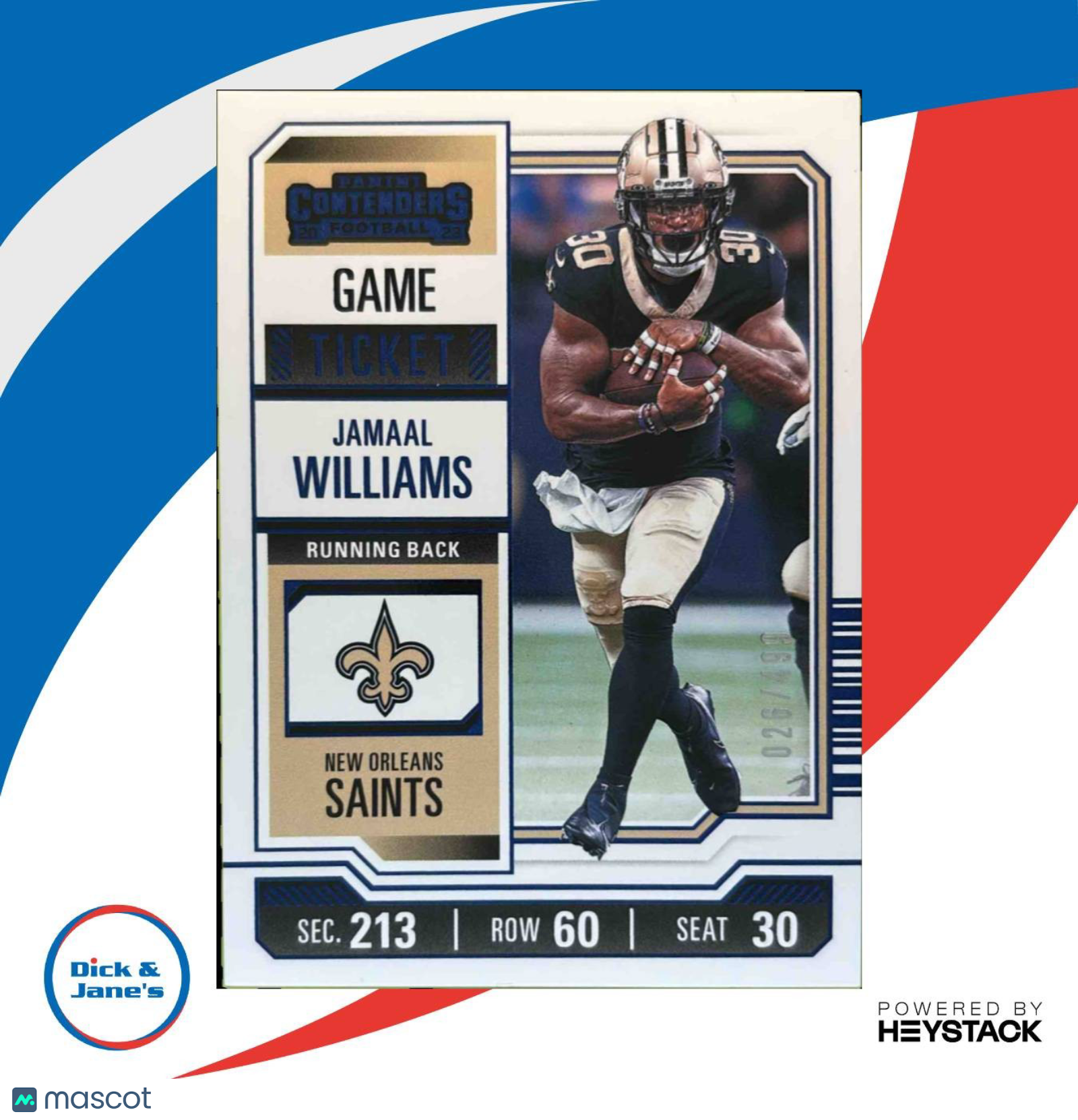 2023 Panini Contenders Jamaal Williams Game Ticket Blue /499 #73 Saints