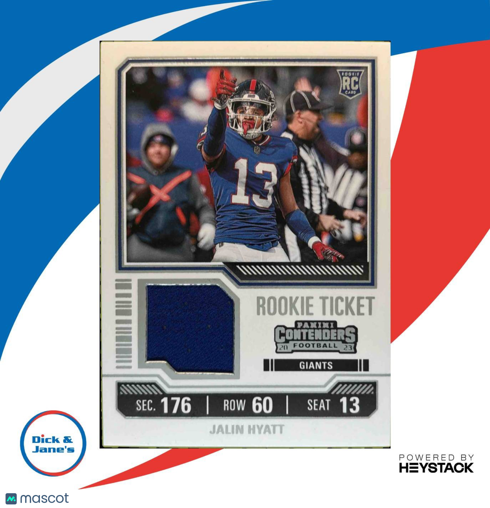 2023 Panini Contenders Jalin Hyatt Rookie Ticket Swatches #TS15 New York Giants