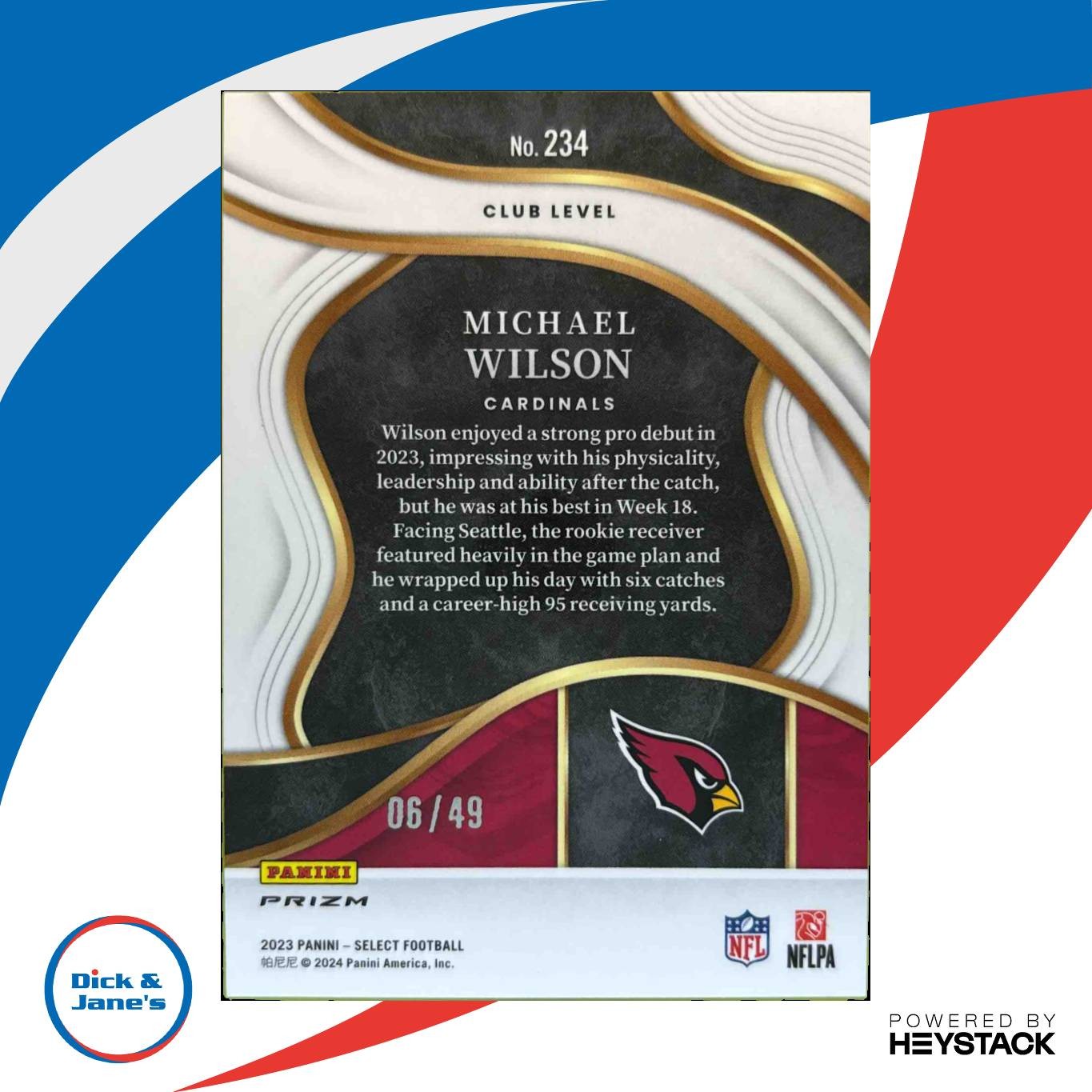 2023 Panini Select Michael Wilson Disco Red Prizms 6/49 #234 Club RC Cardinals