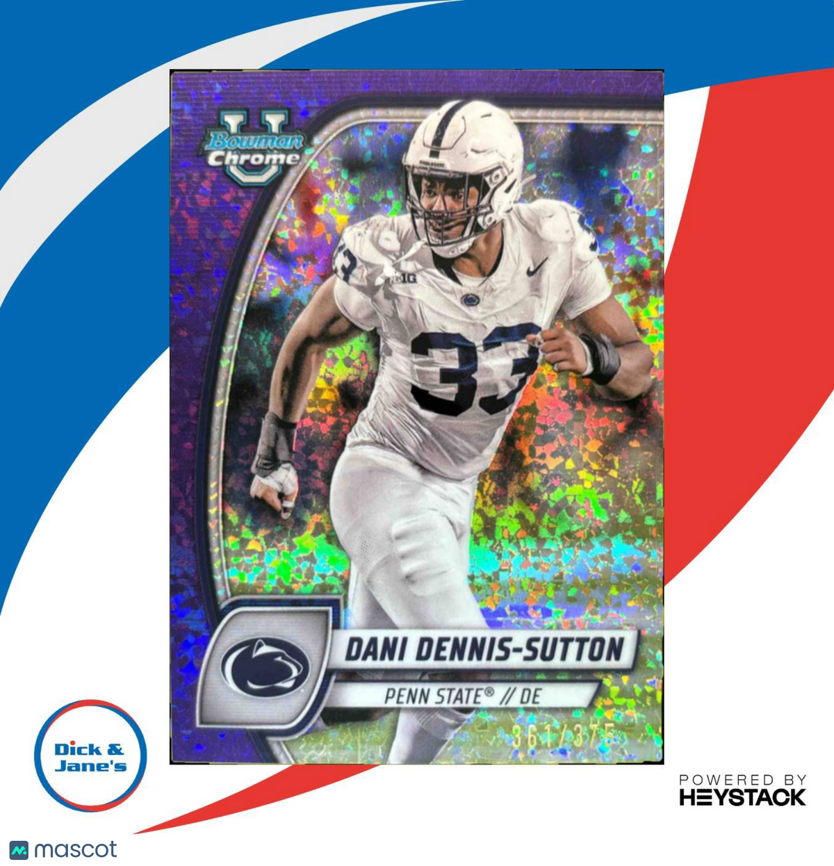 2024 Bowman Chrome University DaniSutton Purple Mini Diamond /375 #51 Lions