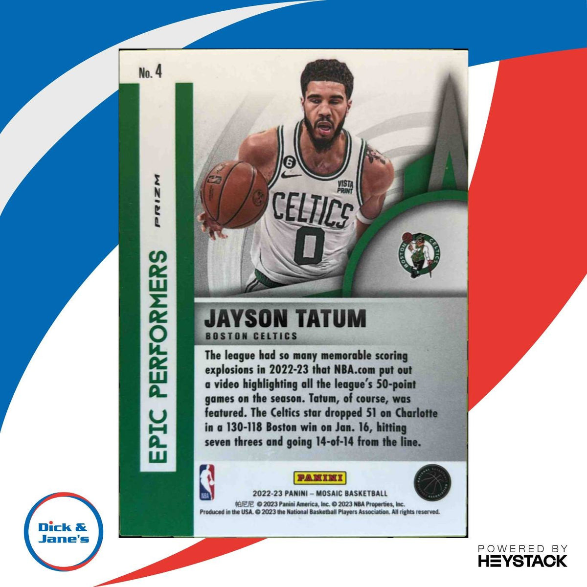 2022-23 Panini Mosaic Jayson Tatum Epic Performers Green #4 Boston Celtics