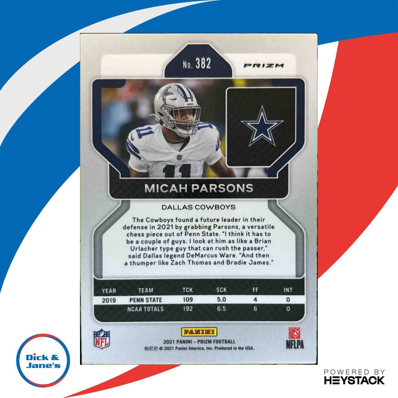 2021 Panini Prizm Micah Parsons Disco #382 RC Dallas Cowboys
