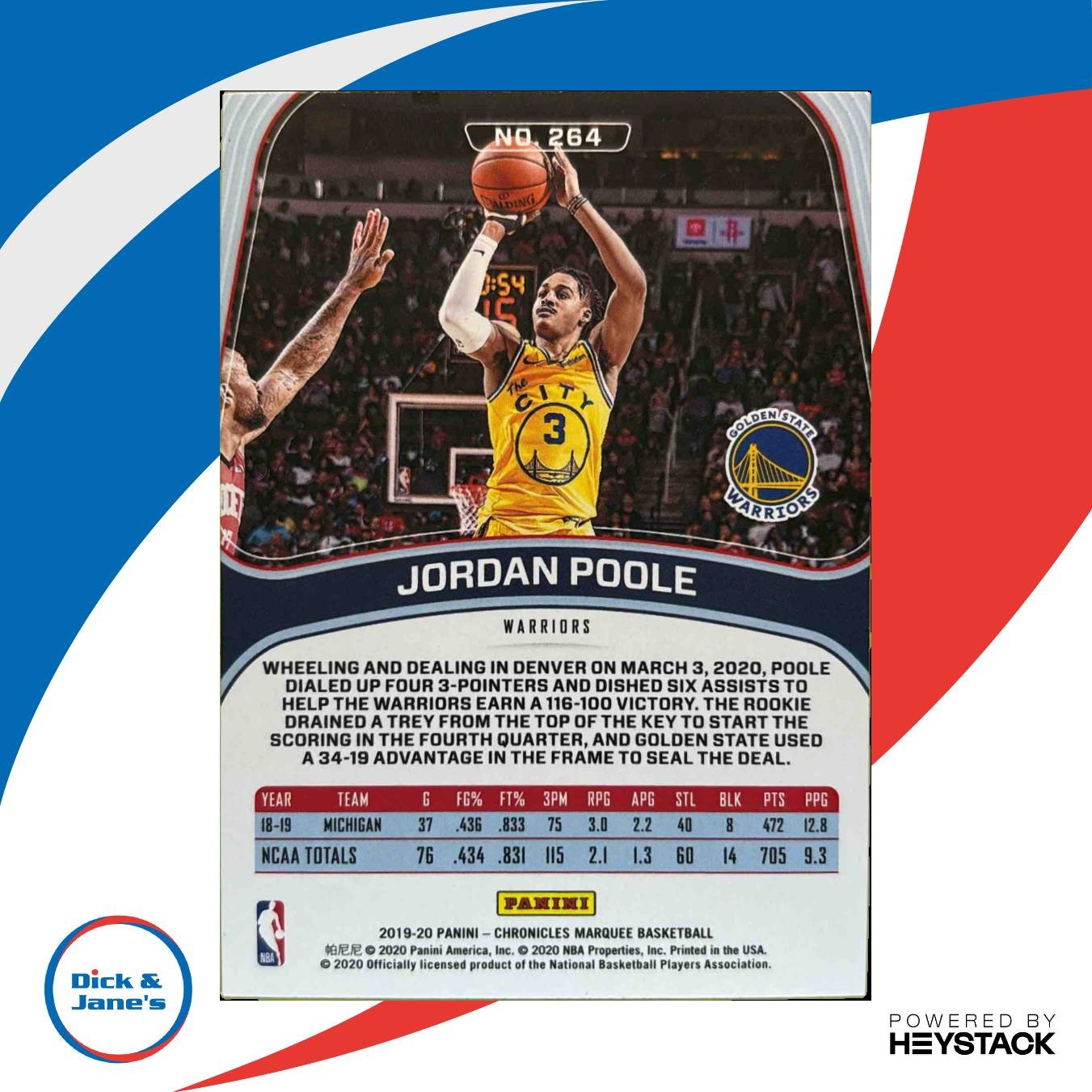 2019-20 Chronicles Jordan Poole Bronze #264 RC Marquee Golden State Warriors