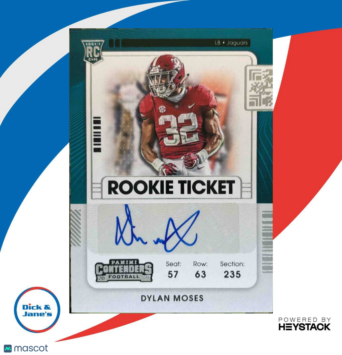 2021 Panini Contenders Dylan Moses #299 Auto Rookie Ticket Jacksonville Jaguars