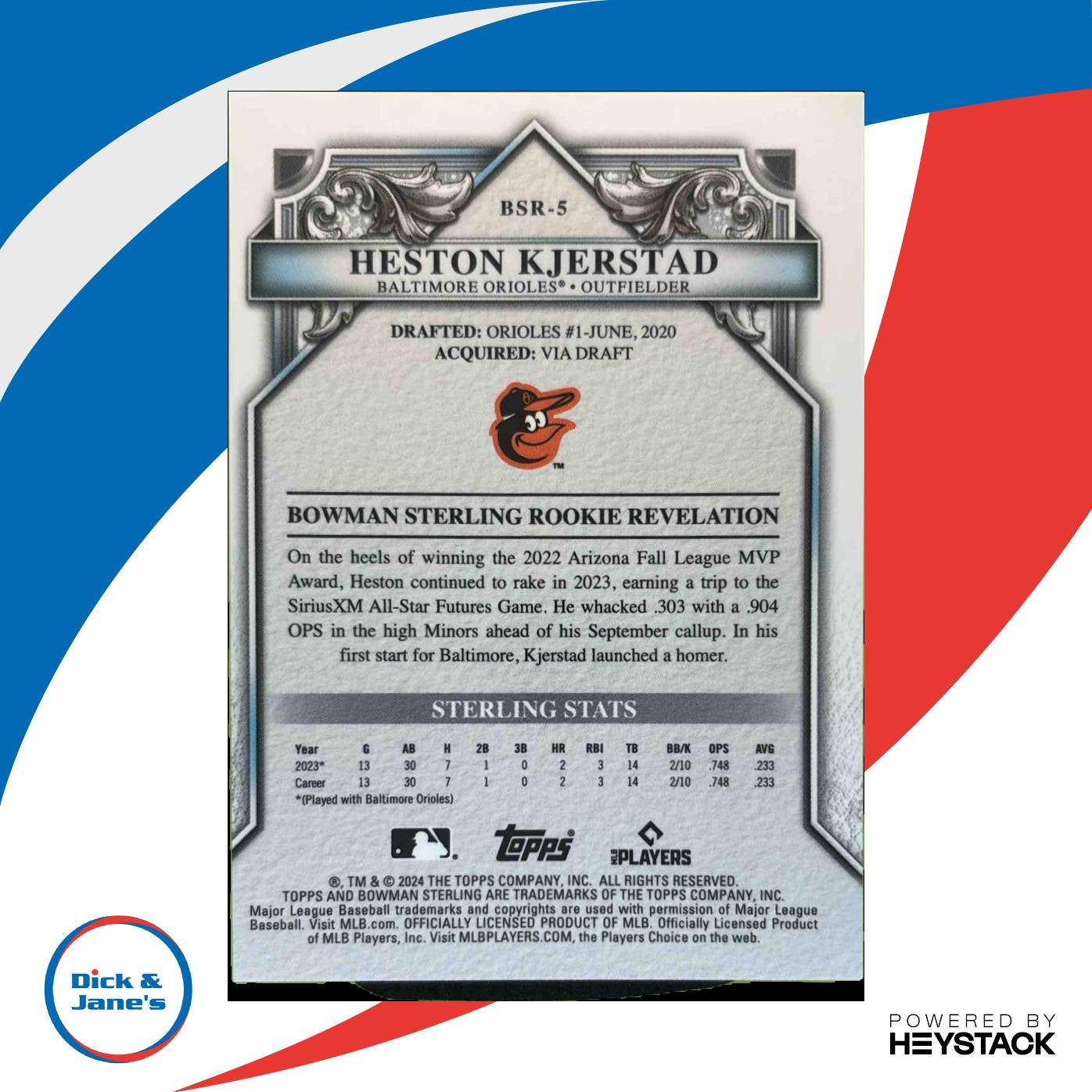 2024 Bowman Sterling Heston Kjerstad Rookies Rose Gold 5/15 RC Baltimore Orioles