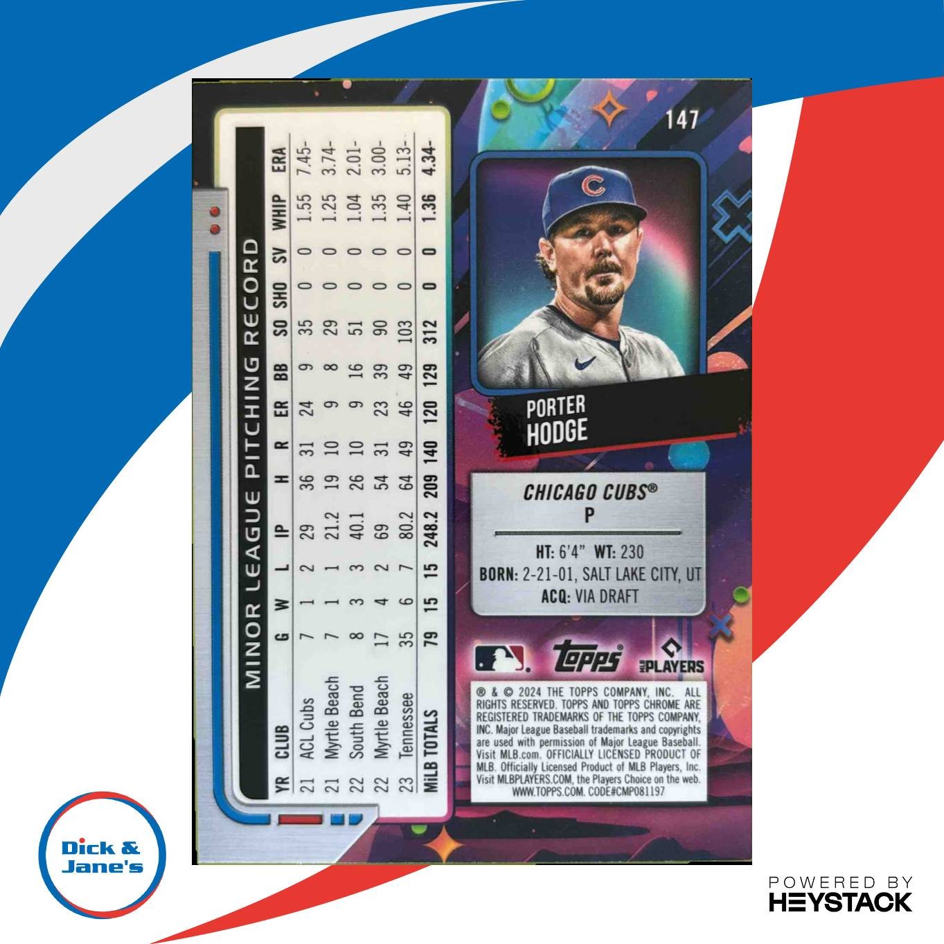 2024 Topps Cosmic Chrome Porter Hodge Blue Moon Refractor 16/99 #147 RC Cubs
