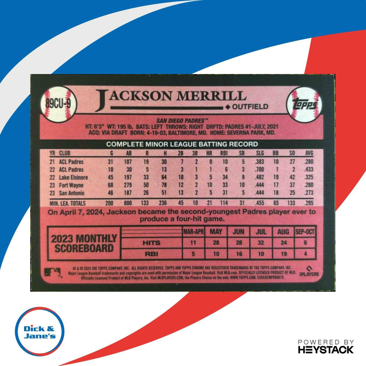 2024 Topps Chrome Update Jackson Merrill 1989 Baseball #89CU-9 RC Padres
