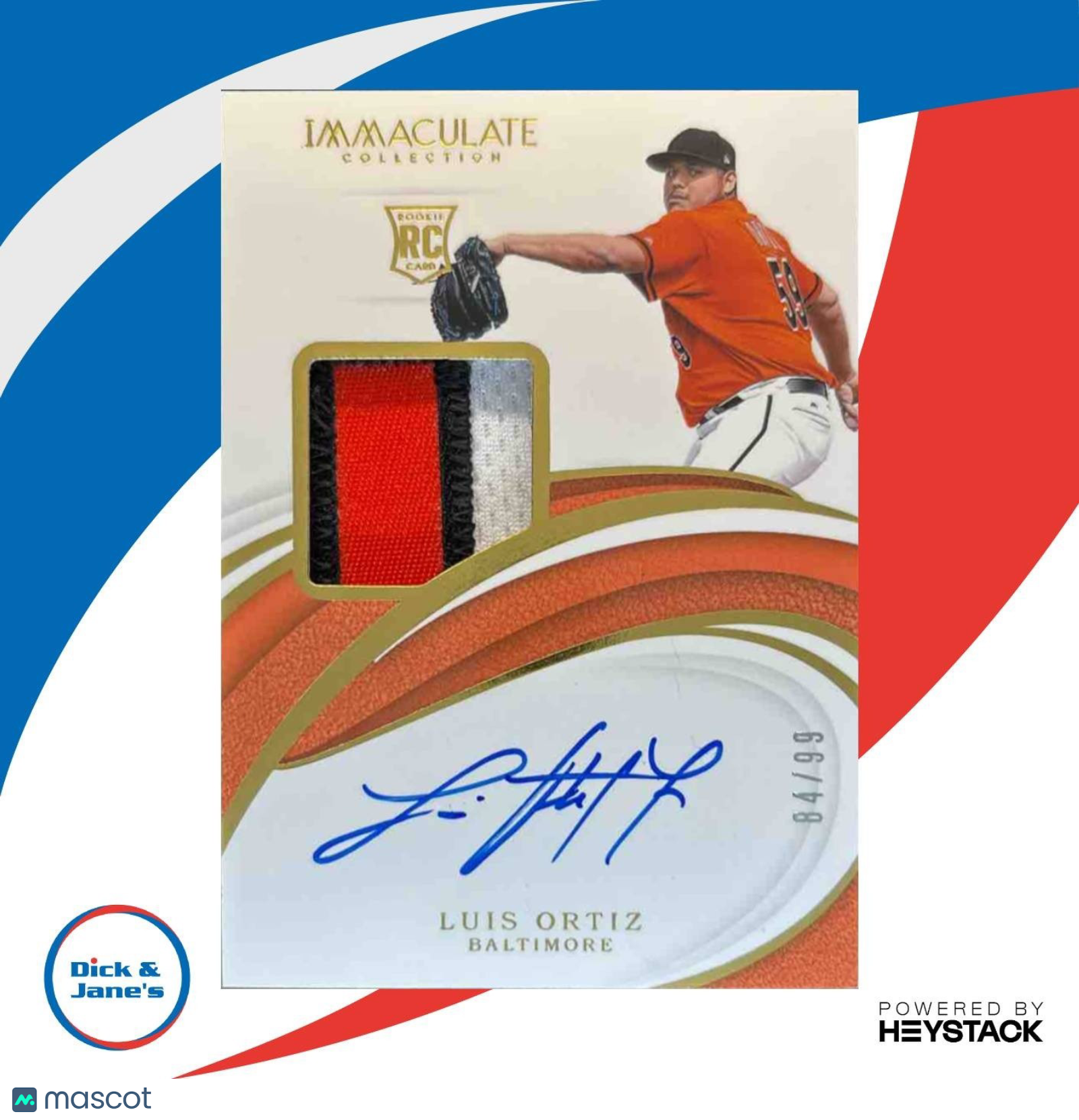 2019 Panini Immaculate Collection Luis Ortiz /99 #41 MEM Auto Baltimore Orioles