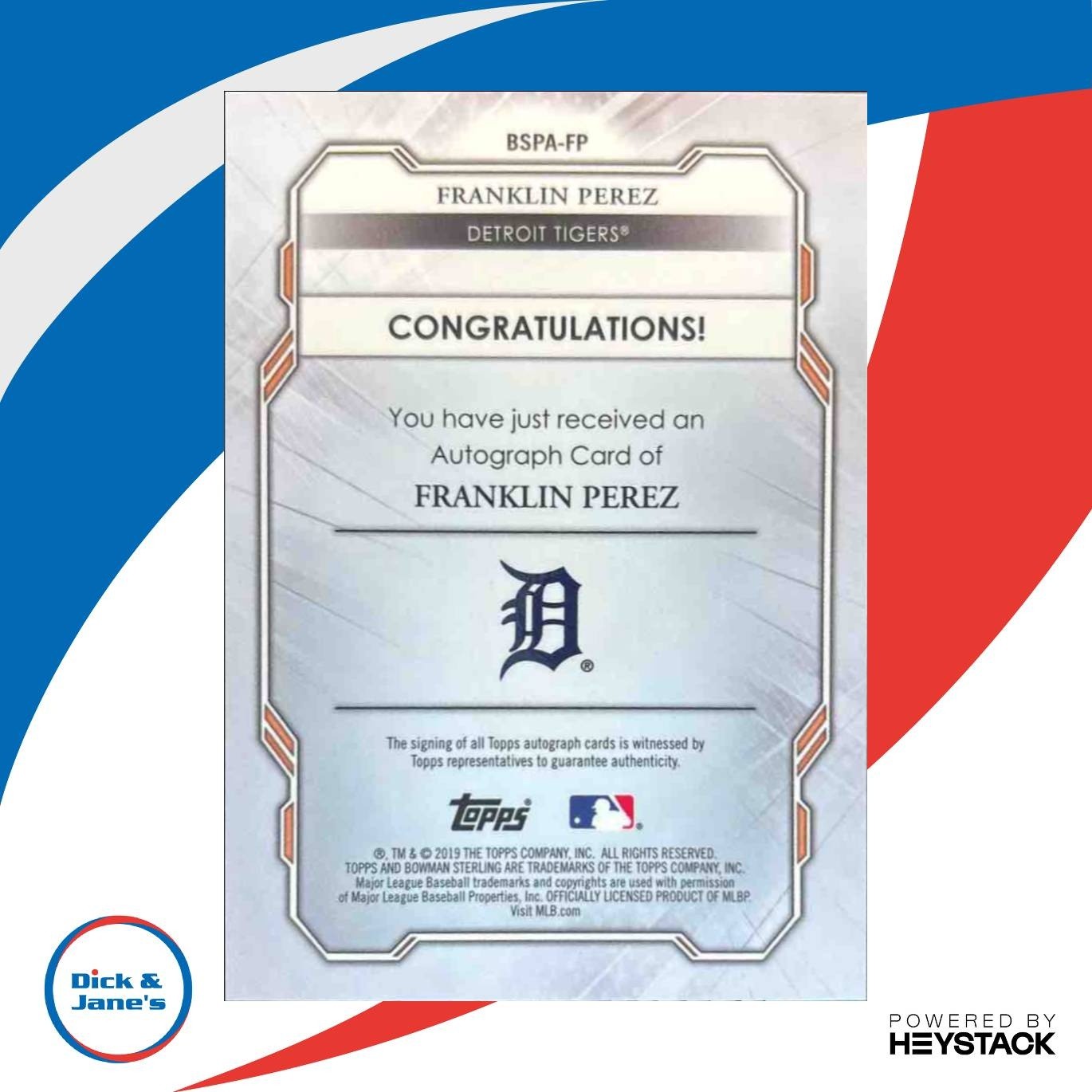 2019 Bowman Sterling Franklin Perez Prospect & Rookie Auto Detroit Tigers