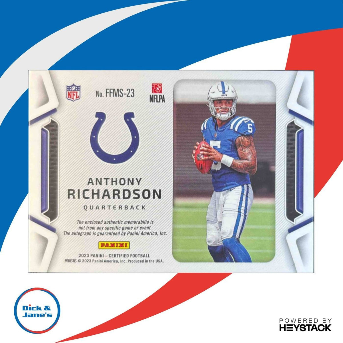 2023 Certified Anthony Richardson Freshman Fabric Signatures Gold /10 Colts