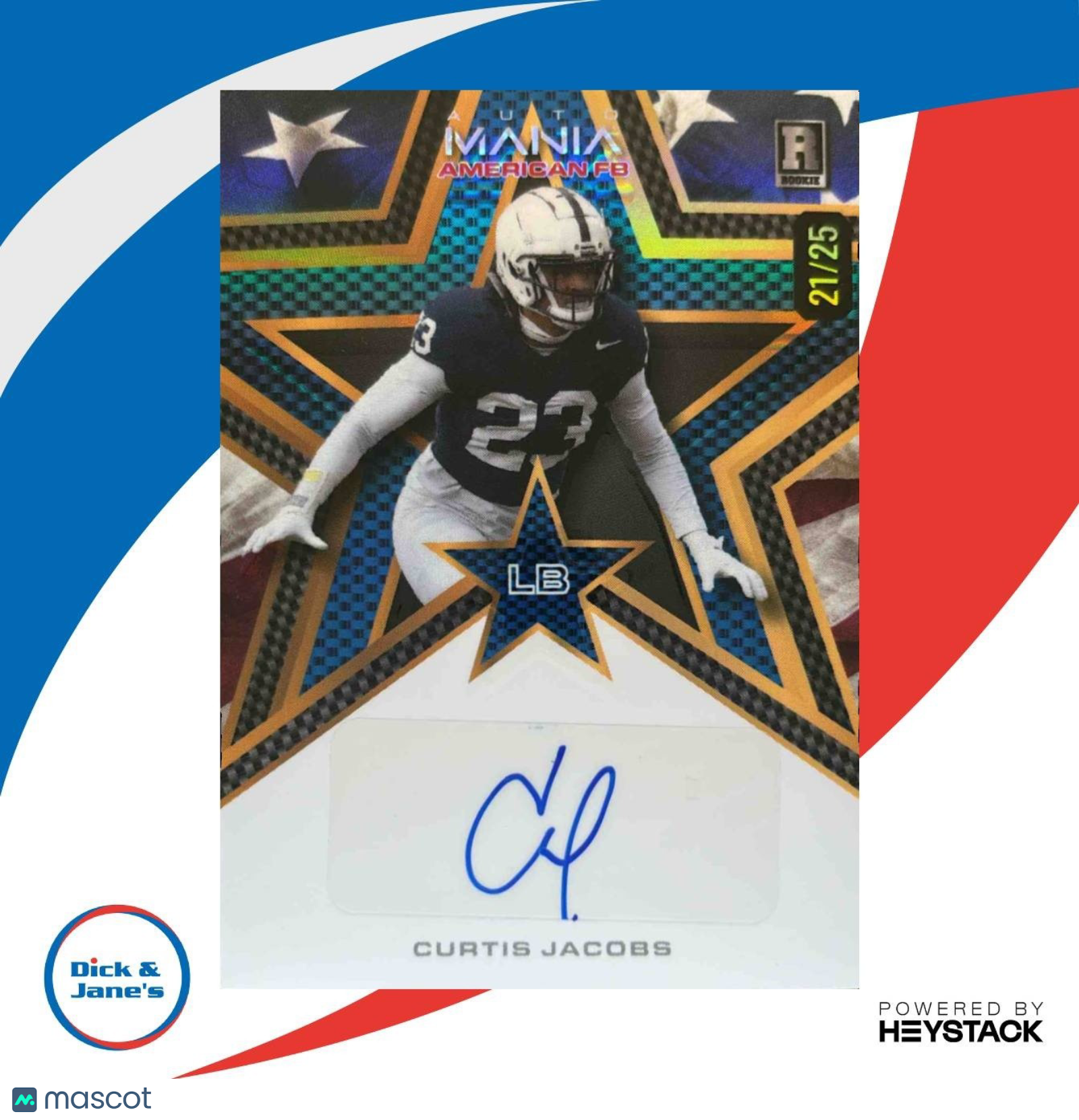 2024 Wild Card Automania American Curtis Jacobs Star Mojo Flag /25 Lions