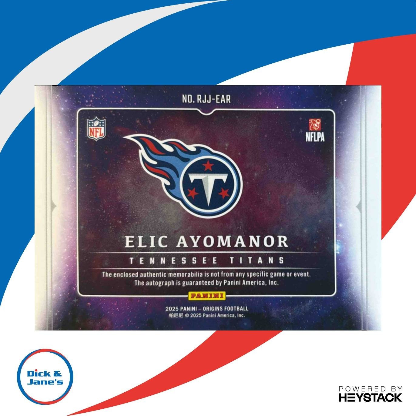 2025 Panini Origins Elic Ayomanor Rookie Jumbo Jersey Auto RC Tennessee Titans