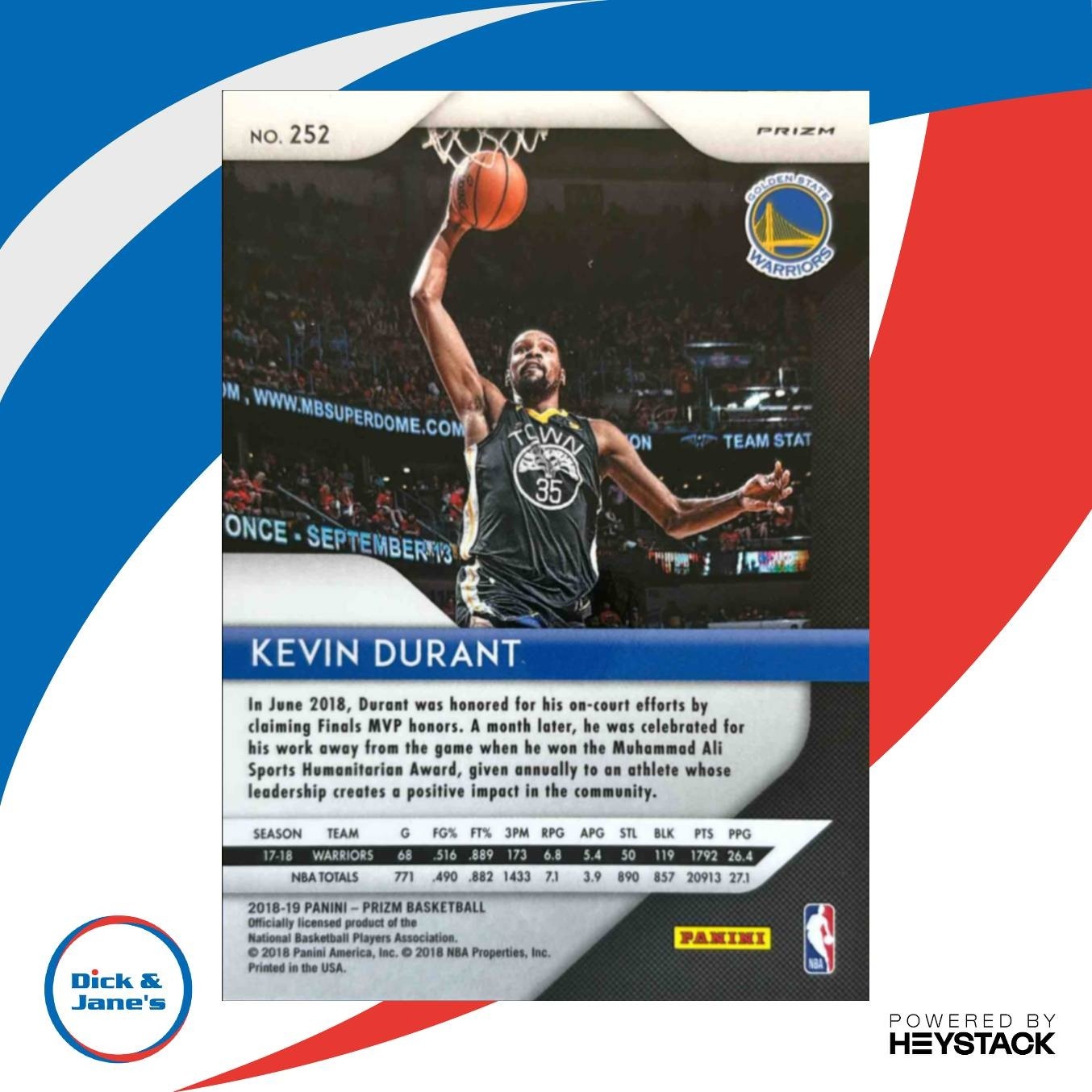 2018-19 Panini Prizm Kevin Durant Prizms Fast Break #252 Golden State Warriors