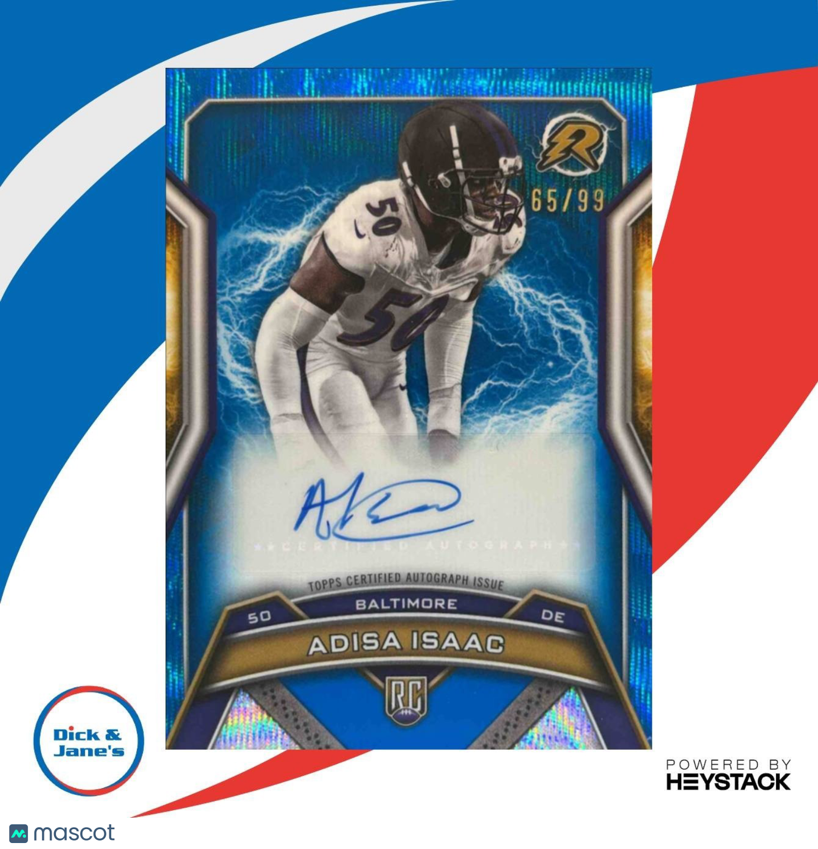 2024 Topps Resurgence Adisa Isaac Rookie Signature Blue Surge /99 Ravens