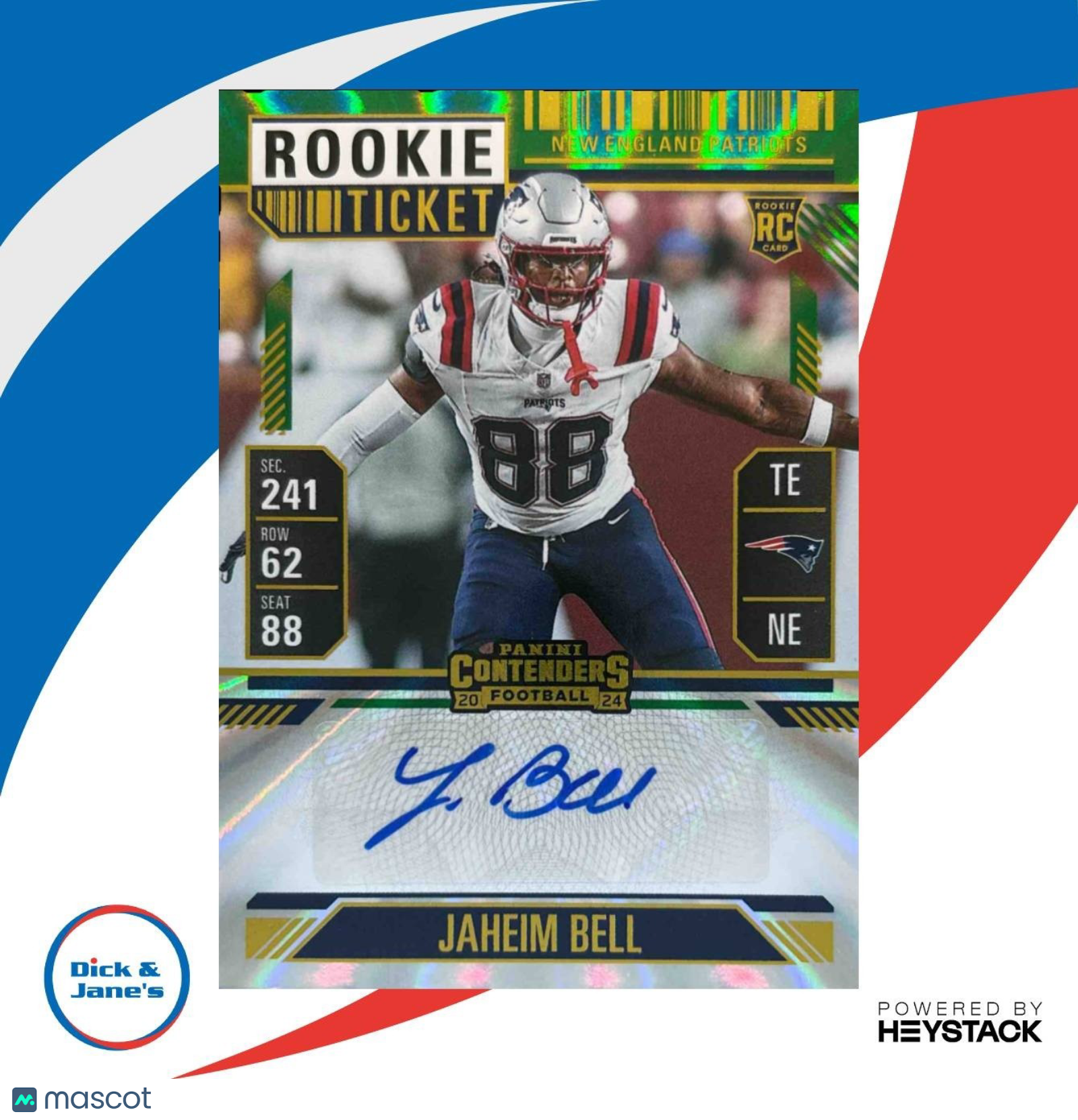 2024 Contenders Jaheim Bell Rookie Ticket Auto Opening Kickoff #154 RC Patriots