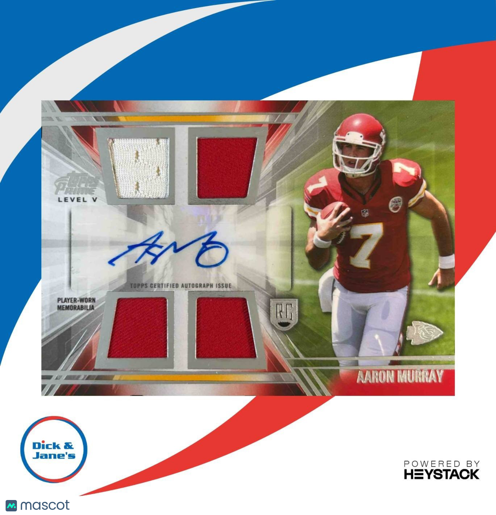 2014 Topps Prime Aaron Murray Auto Relics Level 5 #PV-AU RC Kansas City Chiefs