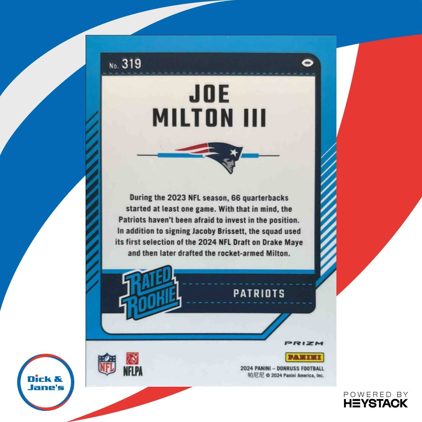 2024 Donruss Joe Milton III Optic Rated Rookie Preview Red Wave #319 Patriots