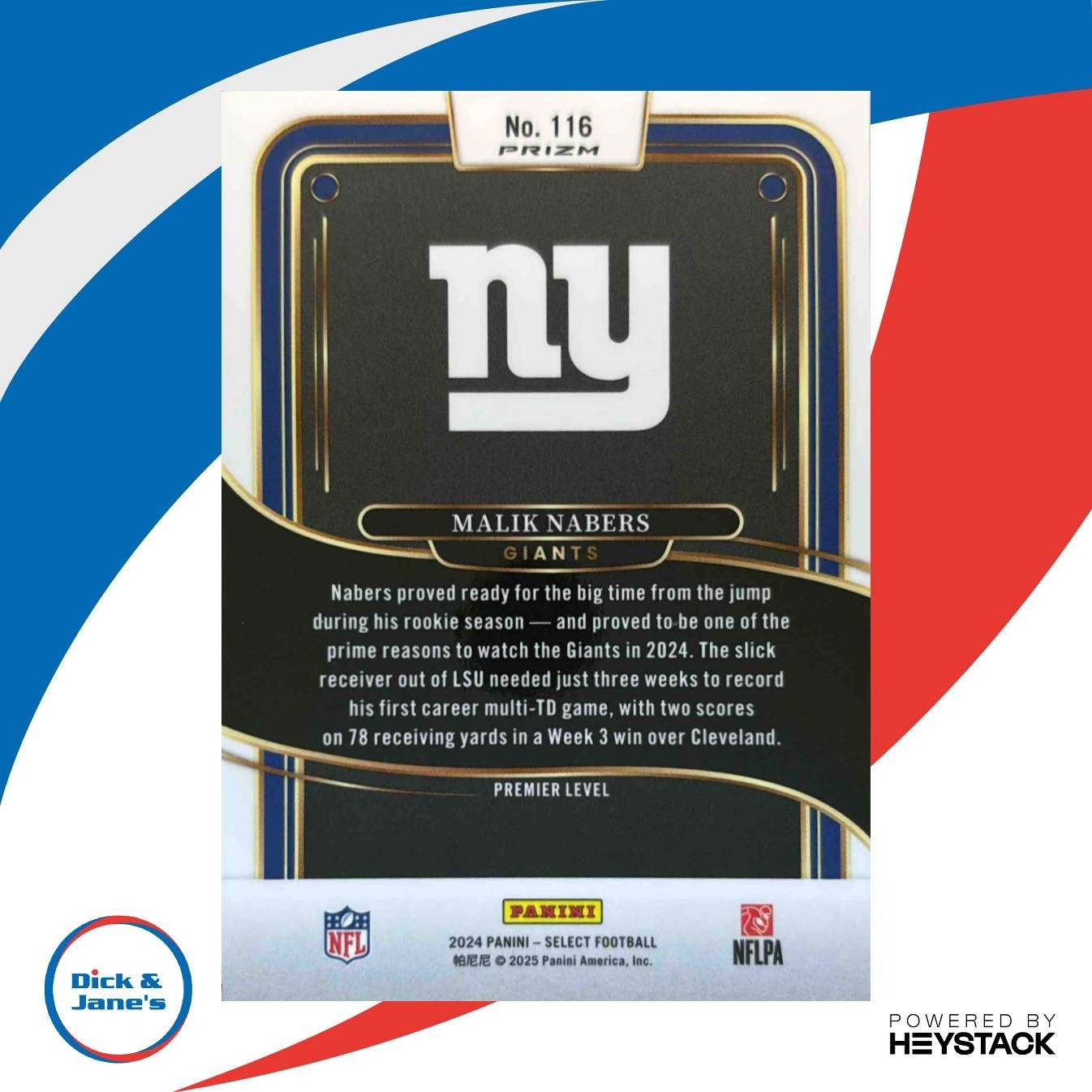 2024 Panini Select Malik Nabers Premier Black and Red Prizm Shock #116 RC Giants