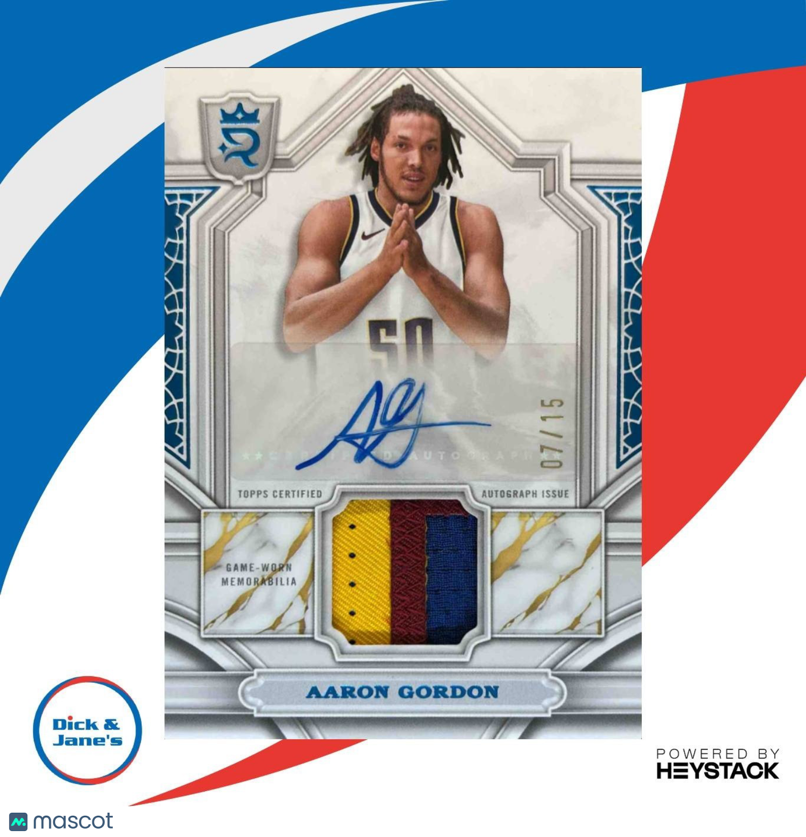 2023-24 Topps Royalty Collection Aaron Gordon Relic Signatures Blue 7/15 Nuggets