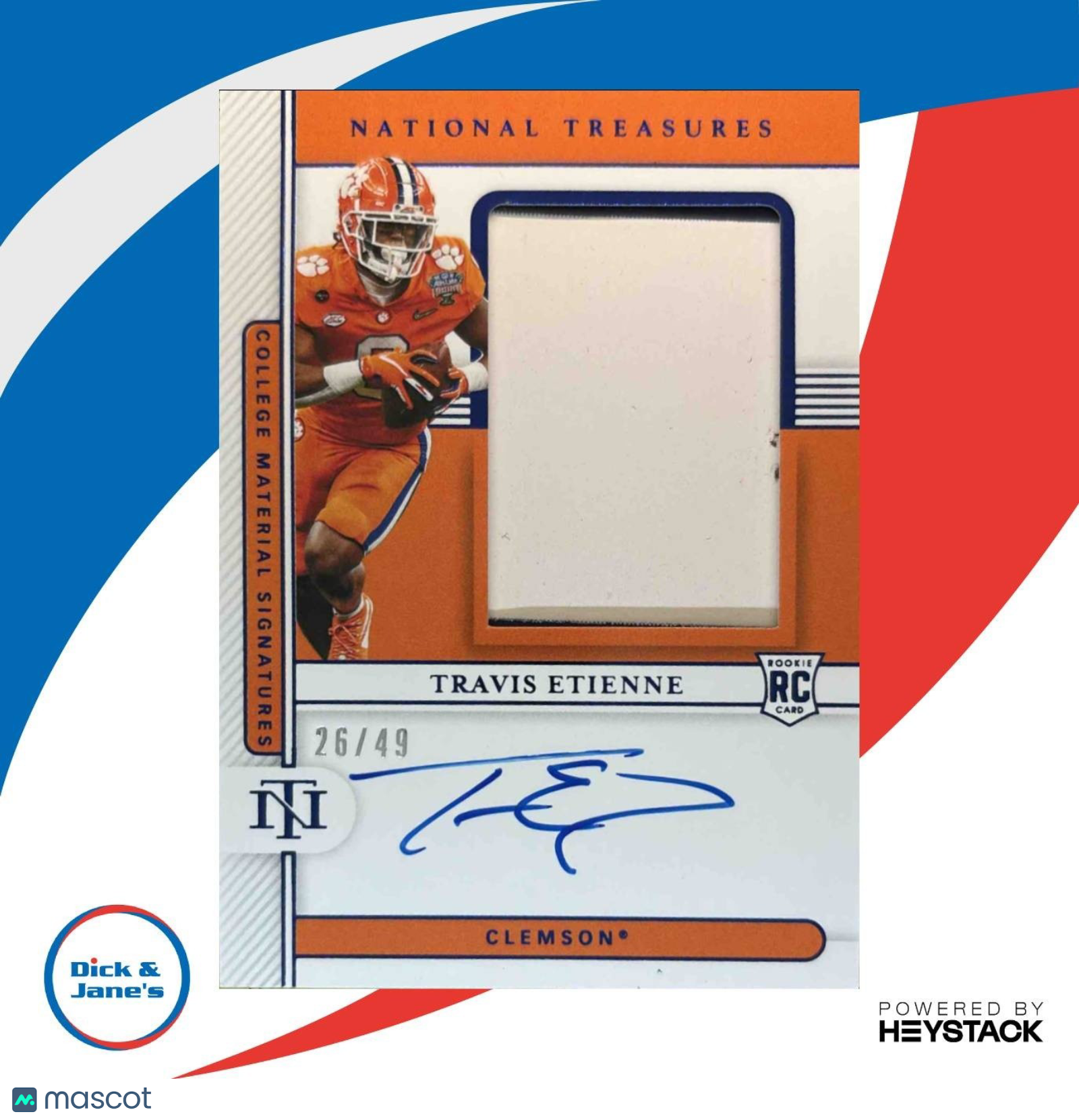 2021 National Treasures Collegiate Travis Etienne Jr. Blue /49 #47 MEM Auto RC