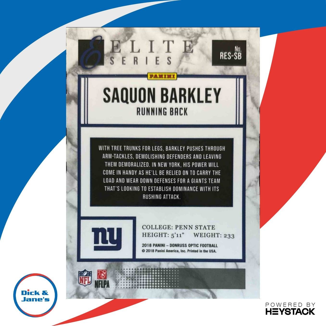 2018 Panini Donruss Optic Saquon Barkley Rookie Elite Series RC New York Giants