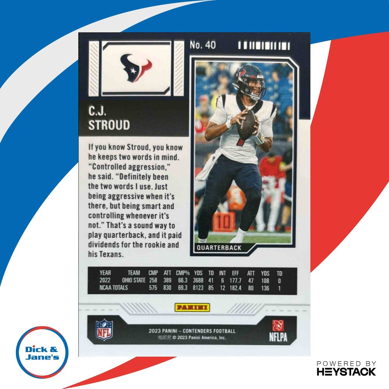 2023 Panini Contenders C.J. Stroud #40 Season Ticket RC Houston Texans