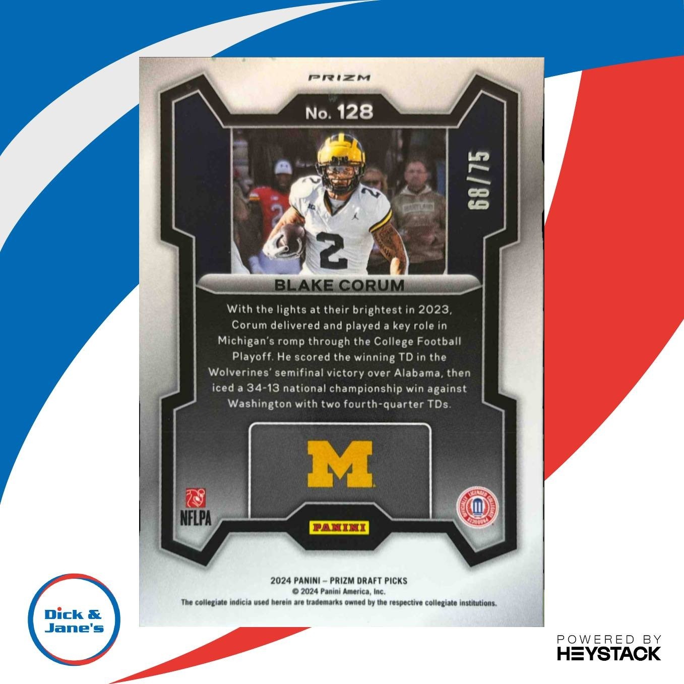 2024 Prizm Collegiate Draft Pick Blake Corum Purple /75 #128 Michigan Wolverines