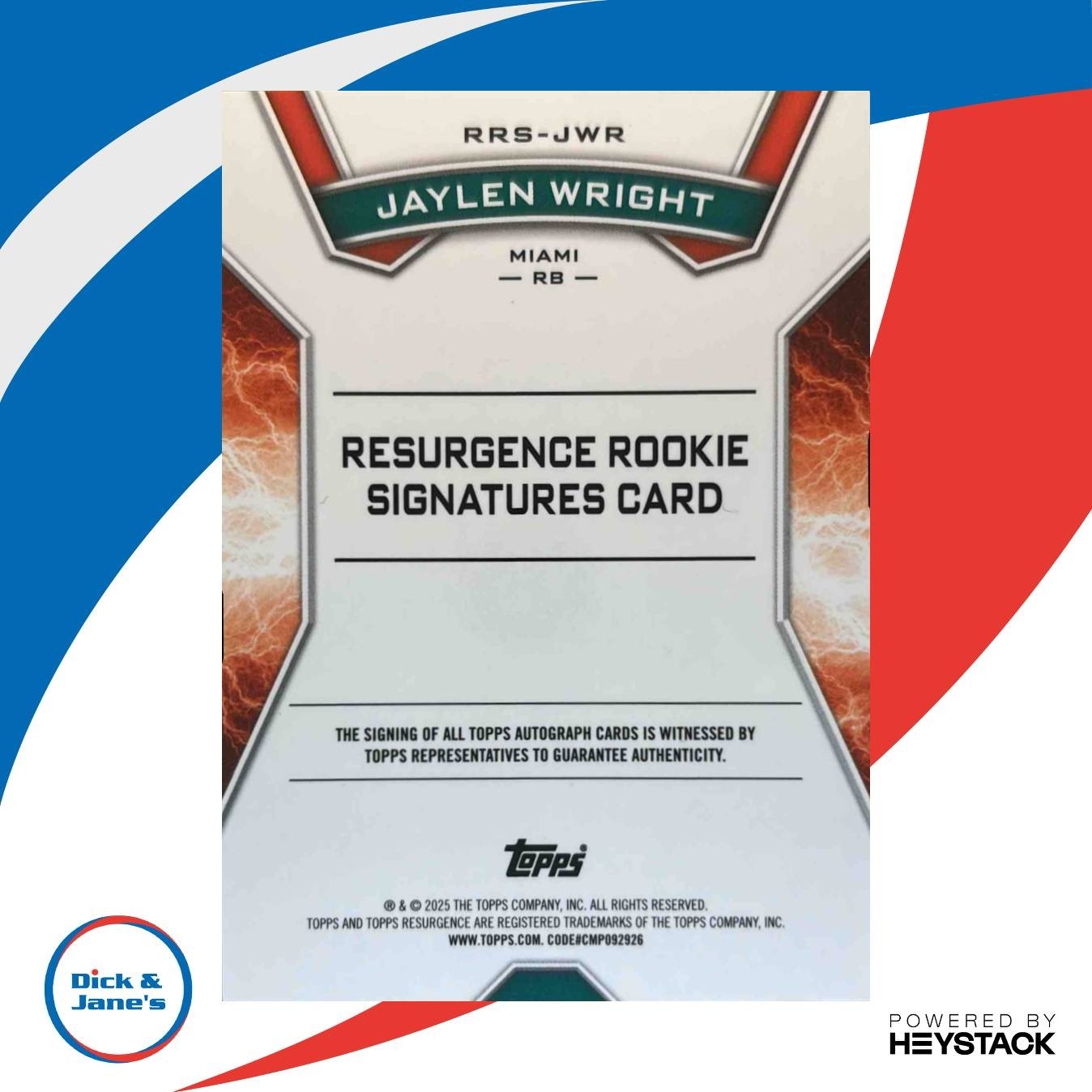 2024 Topps Resurgence Jaylen Wright Rookie Signature Blue Surge 67/99 Dolphins