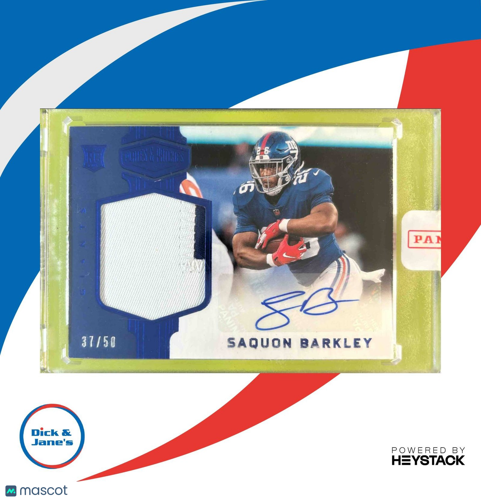 2018 Plates & Patches Saquon Barkley /50 BLUE COLOR MATCH #230 RC Auto Giants