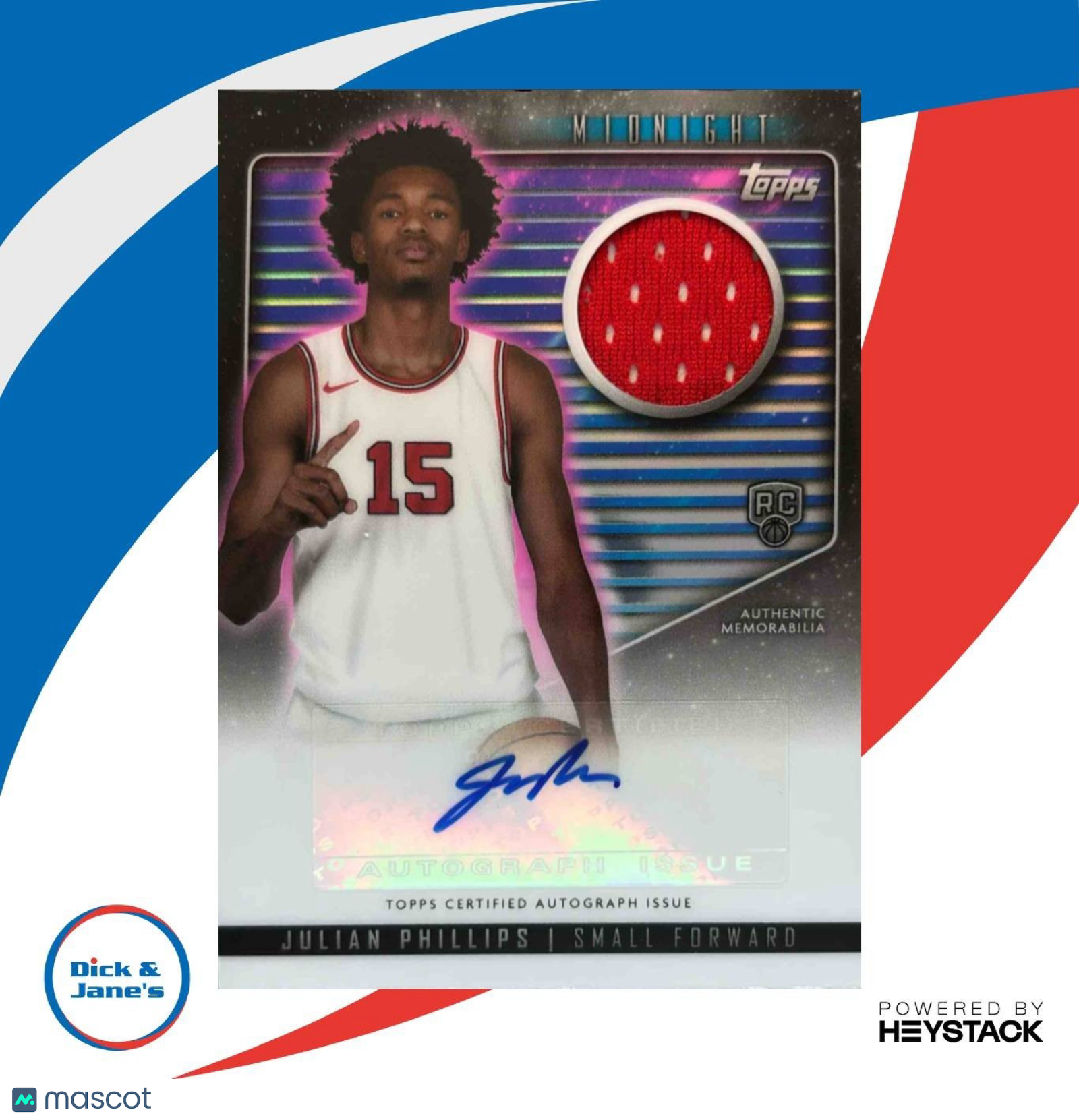 2023-24 Topps Midnight Julian Phillips Rookie Jersey Auto Sky Bulls