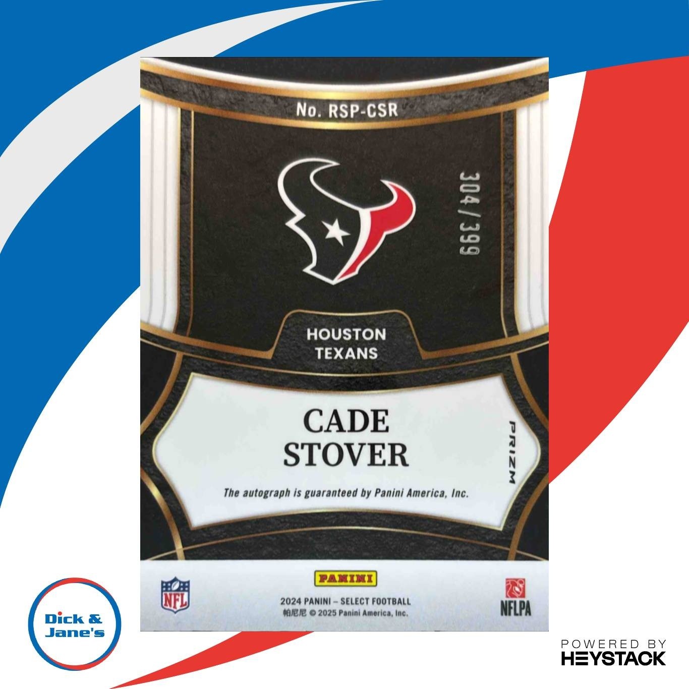 2024 Panini Select Cade Stover Rookie Signatures 304/399 RC Auto Houston Texans