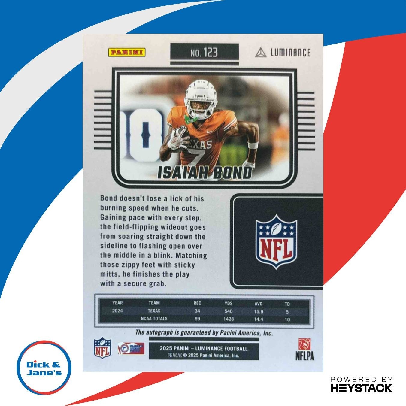 2025 Panini Luminance Isaiah Bond Auto /700 #123 RC