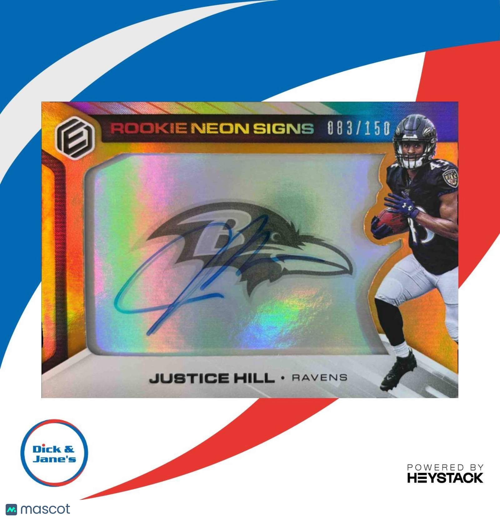 2019 Panini Elements Justice Hill Rookie Neon Signs Orange /150 Auto Ravens