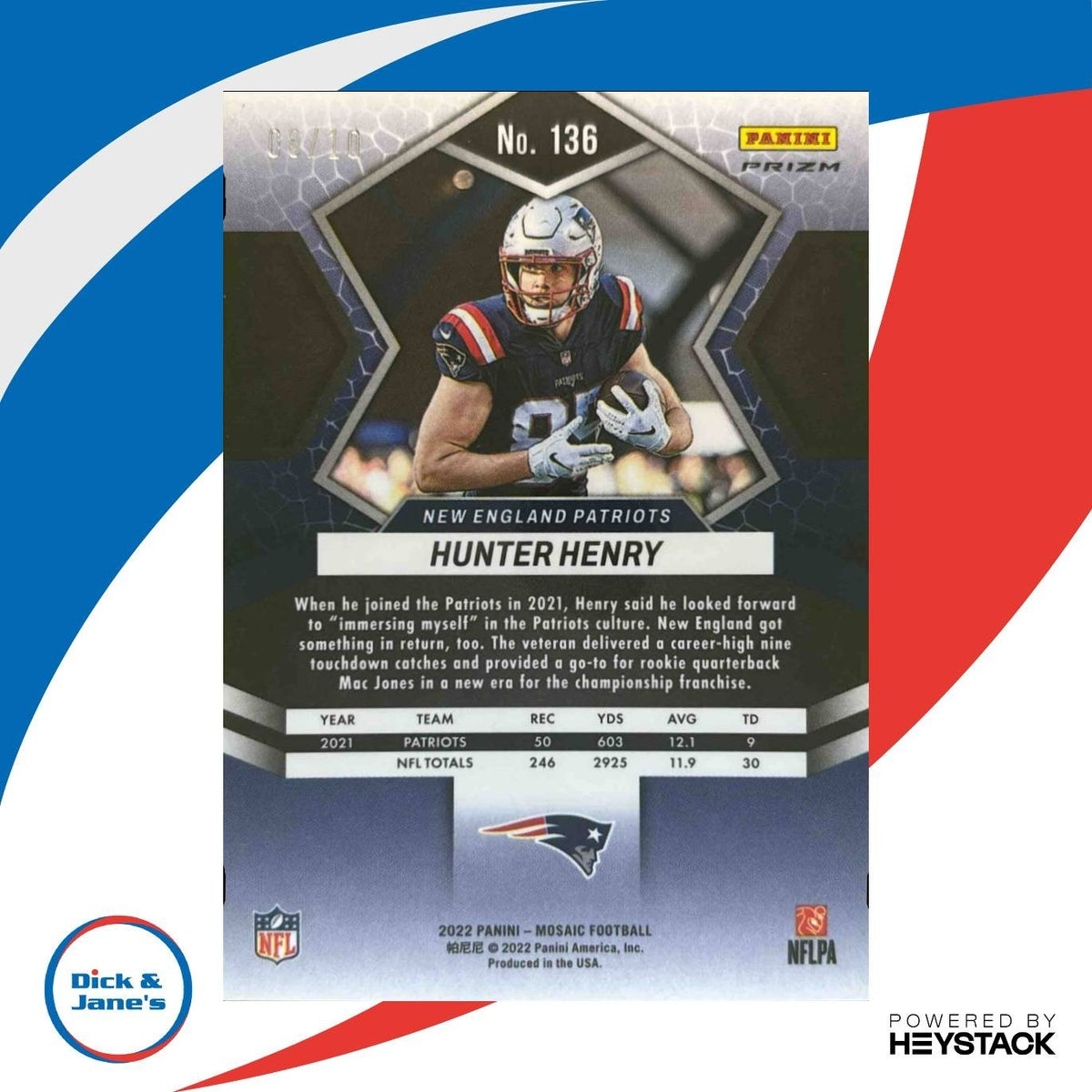 2022 Panini Mosaic Hunter Henry Yellow Mosiac #136 New England Patriots