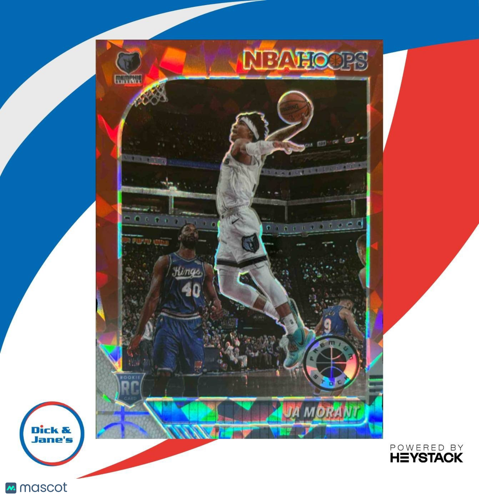 2019-20 Panini Hoops Ja Morant Prizms Red Cracked Ice #259 RC Memphis Grizzlies