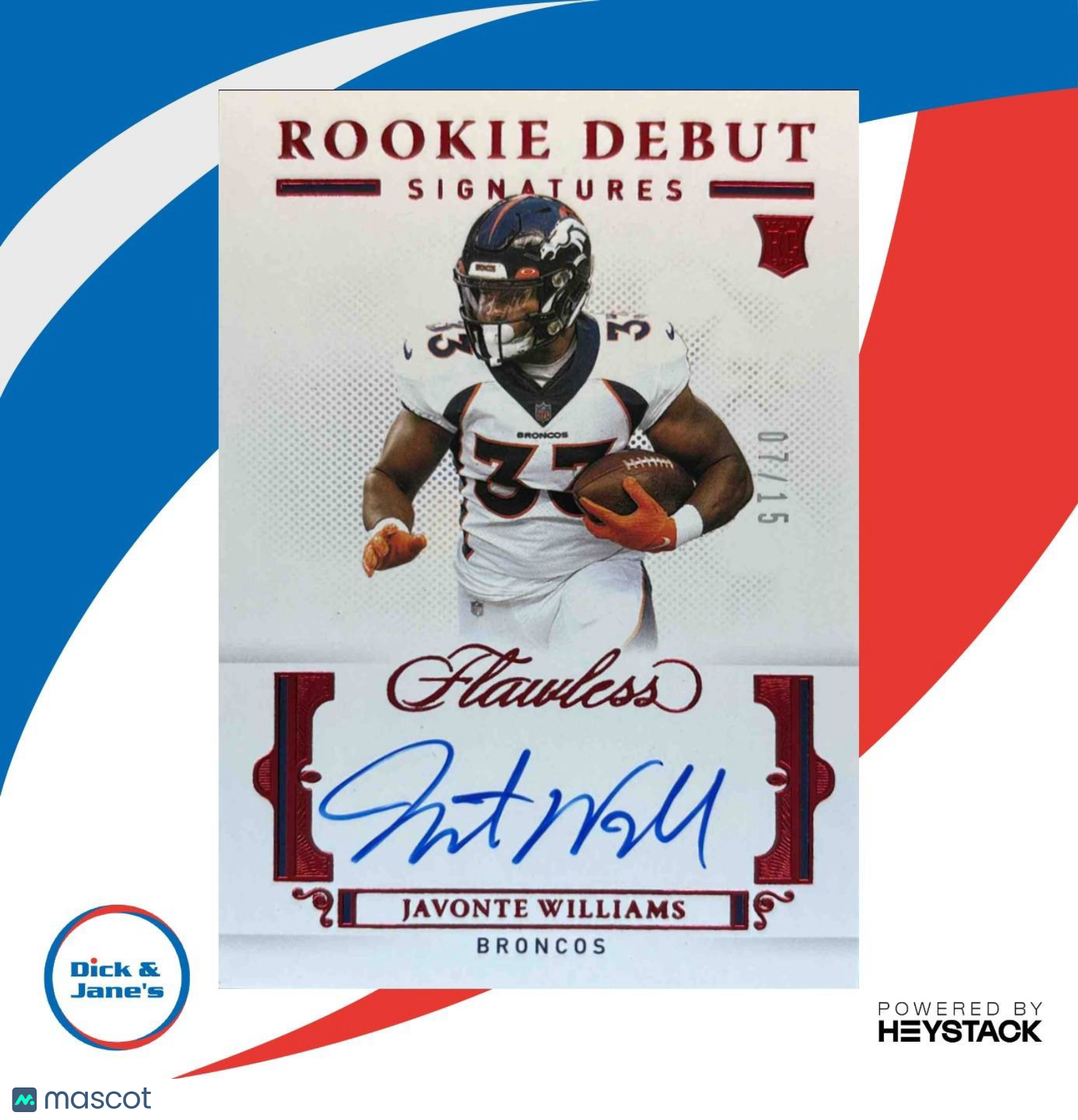 2021 Panini Flawless Javonte Williams Rookie Debut Signatures Ruby 7/15 Broncos