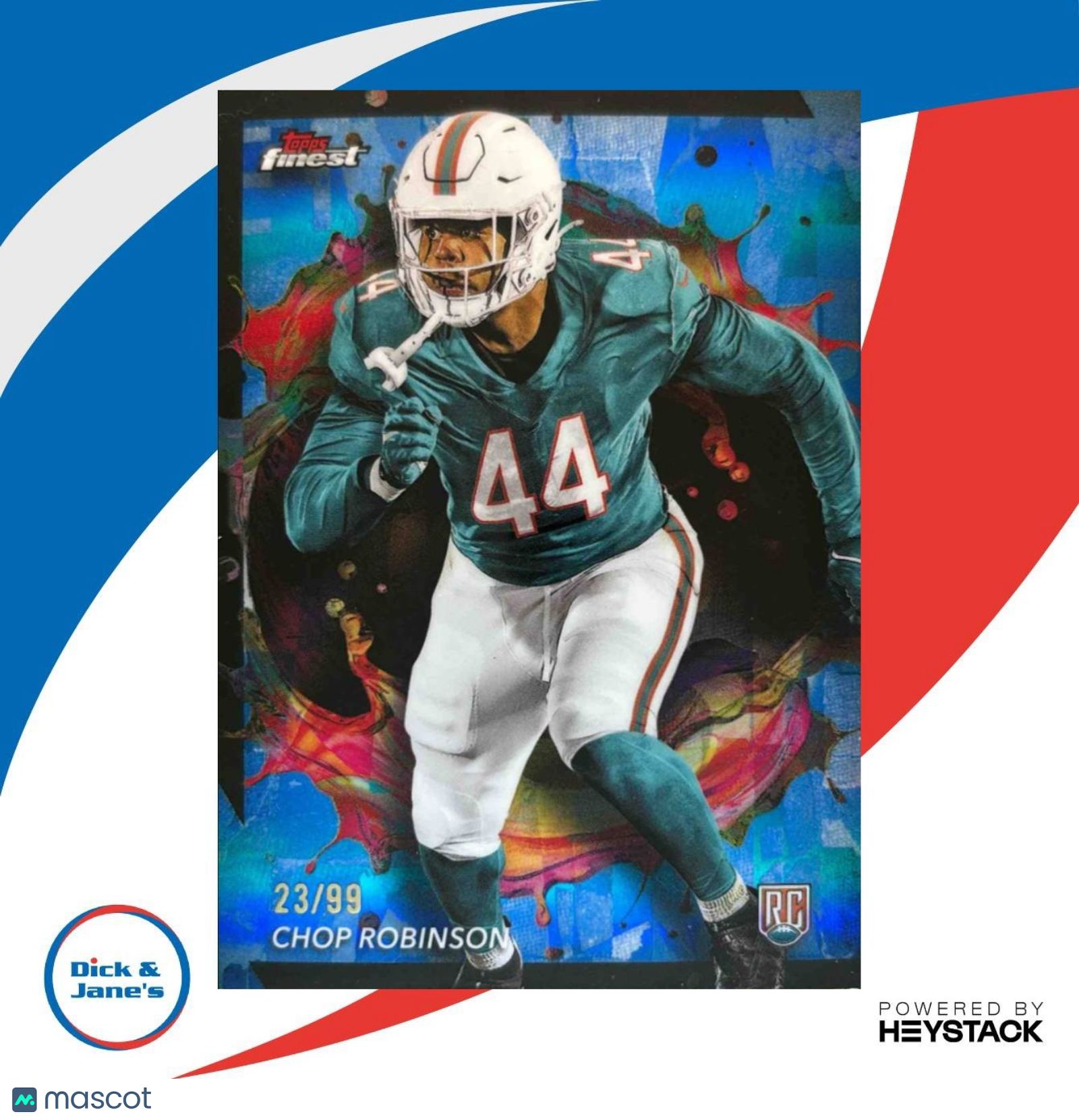 2024 Topps Finest Chop Robinson Blue Refractor /99 #287 Rare RC Miami Dolphins