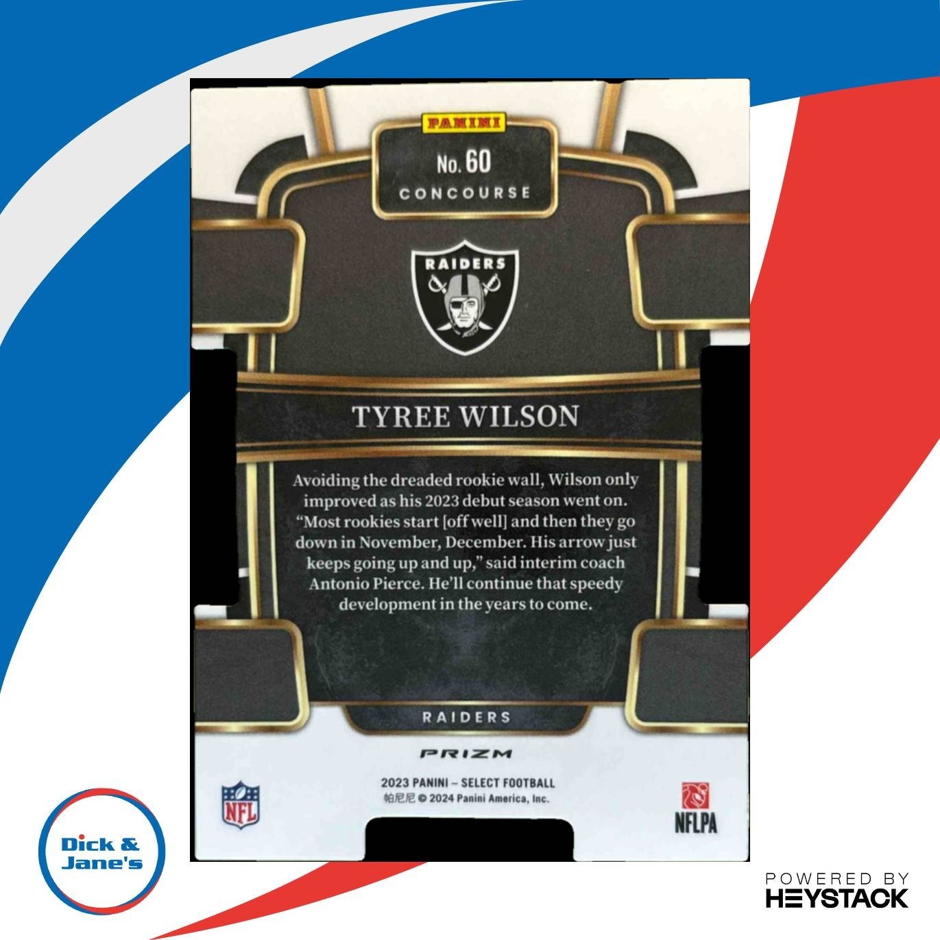 2023 Panini Select Tyree Wilson Black and Red Prizms Die Cut #60 RC Raiders