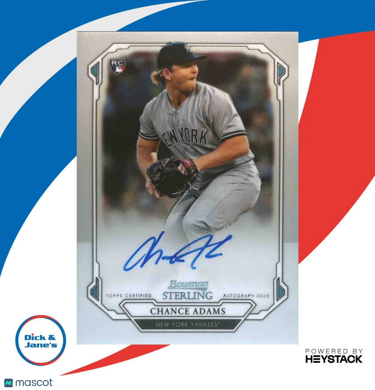 2019 Bowman Sterling Chance Adams Prospect & Rookie Auto RC New York Yankees