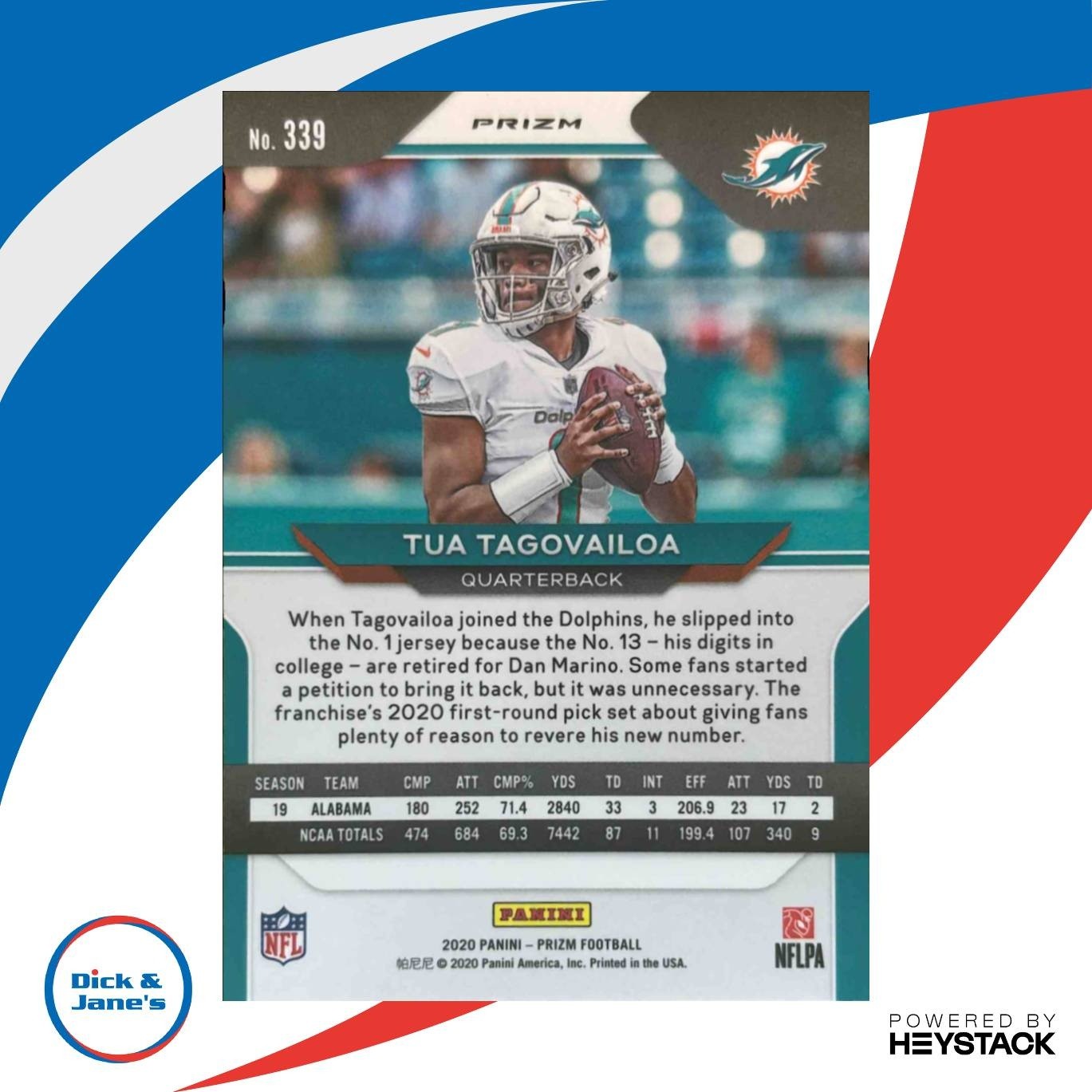 2020 Panini Prizm Tua Tagovailoa Lazer #339 RC Miami Dolphins