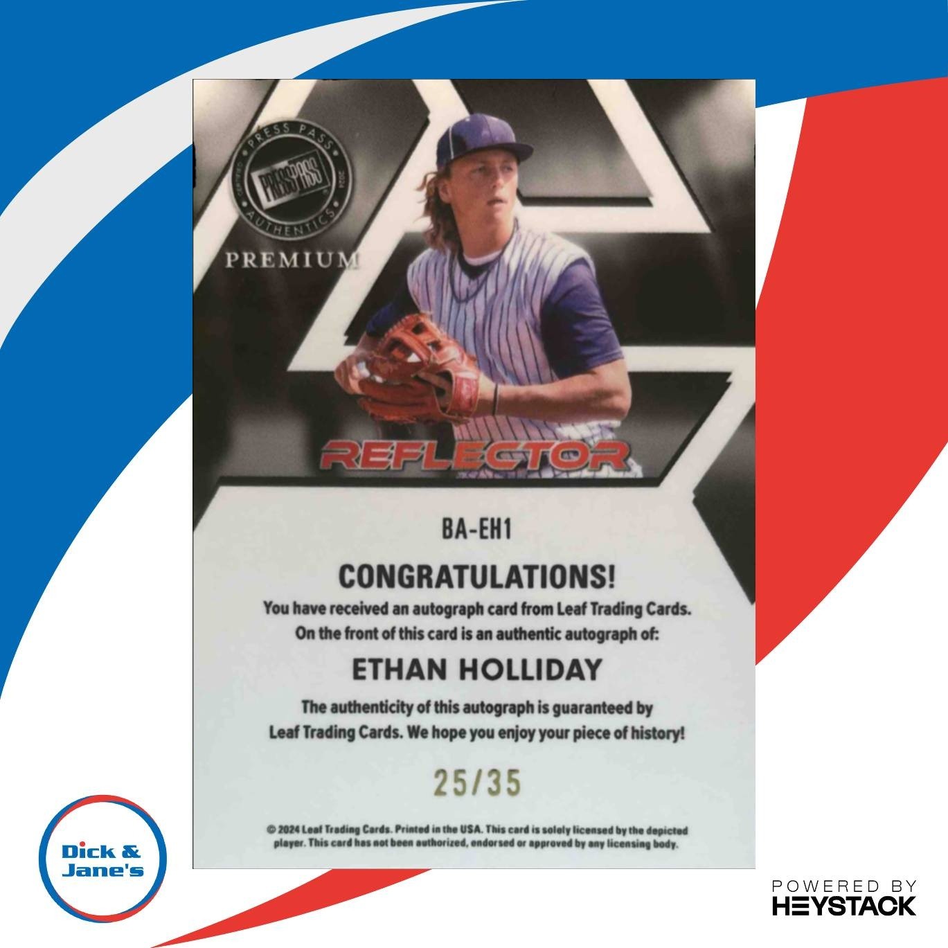 2024 Leaf Press Pass Premium Ethan Holliday Auto Reflector Prismatic Silver /35