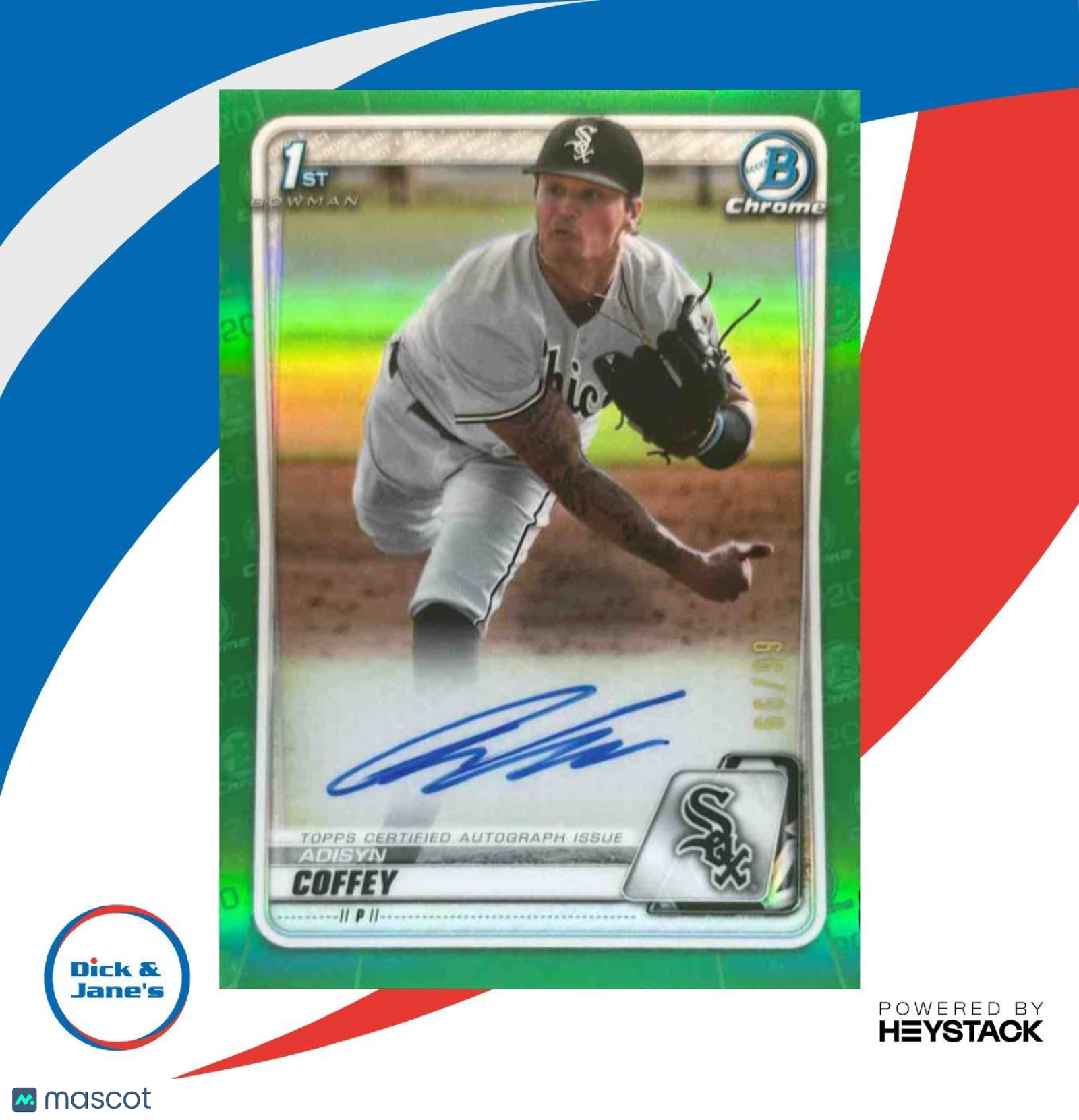 2020 Bowman Draft Adisyn Coffey Chrome Pick Auto Green Refractor /99 White Sox