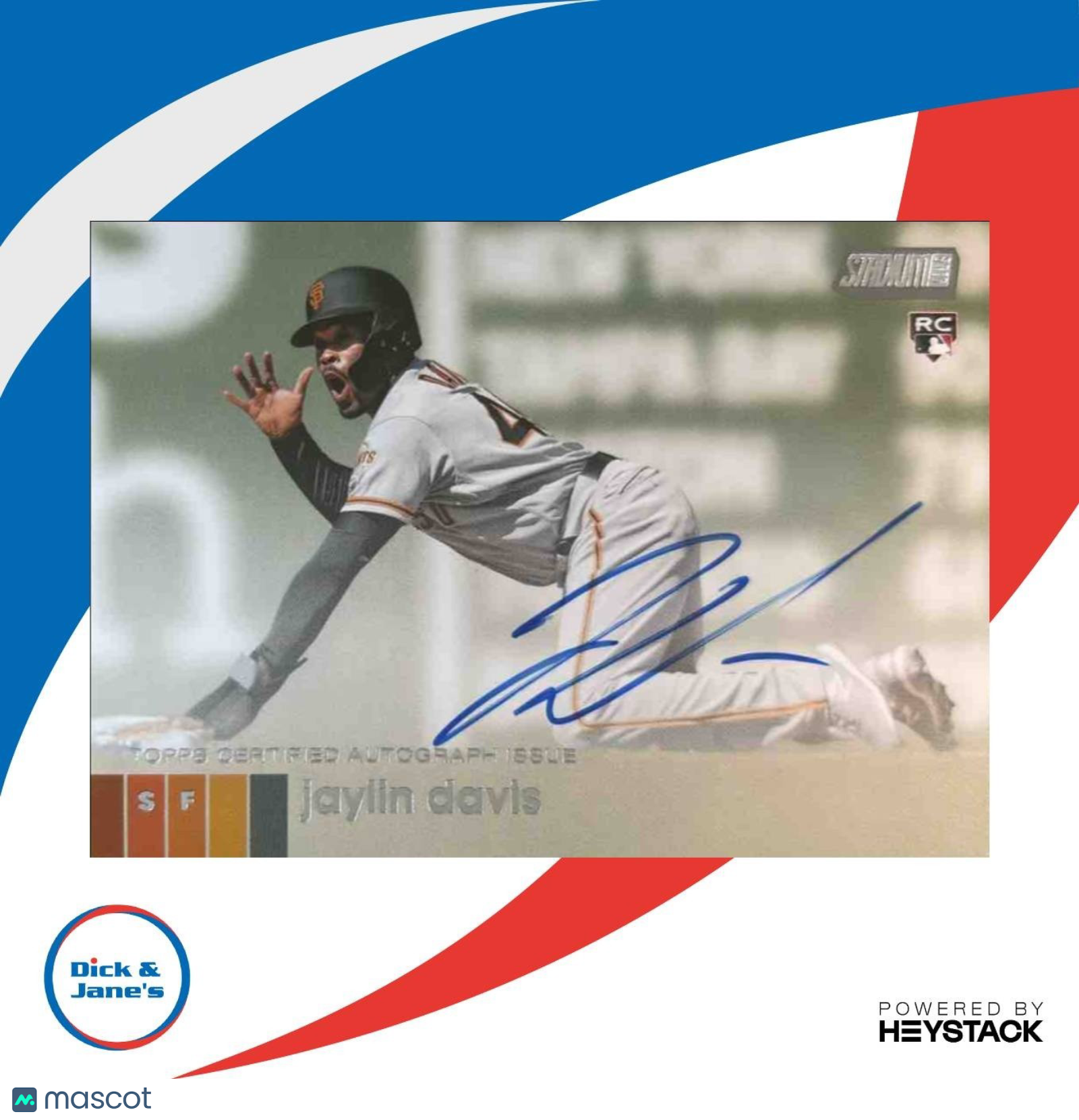 2020 Topps Stadium Club Jaylin Davis Auto #AJDA RC San Francisco Giants